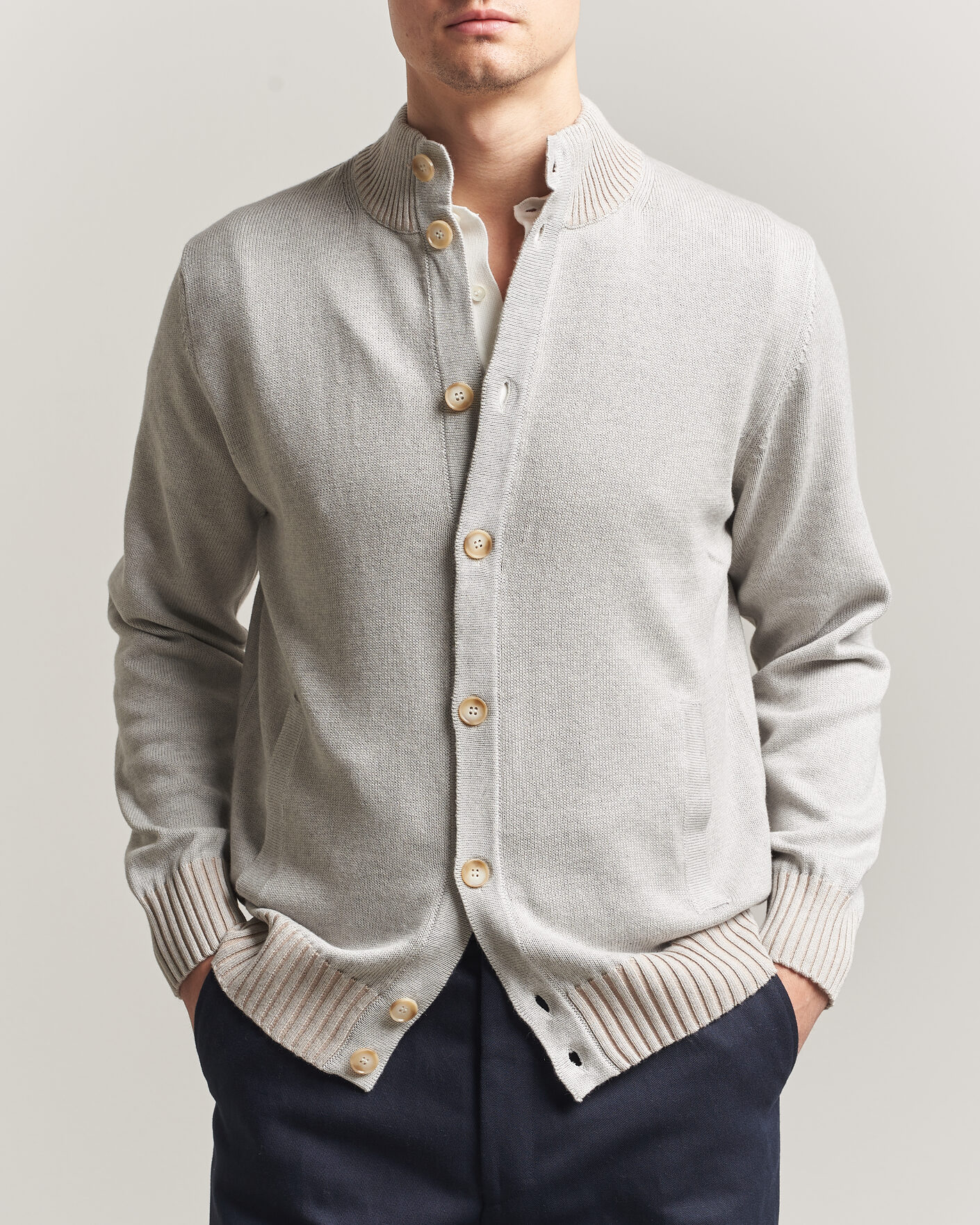Herr | Tröjor | Morgano | Cotton/Cashmere Knitted Cardigan Light Grey