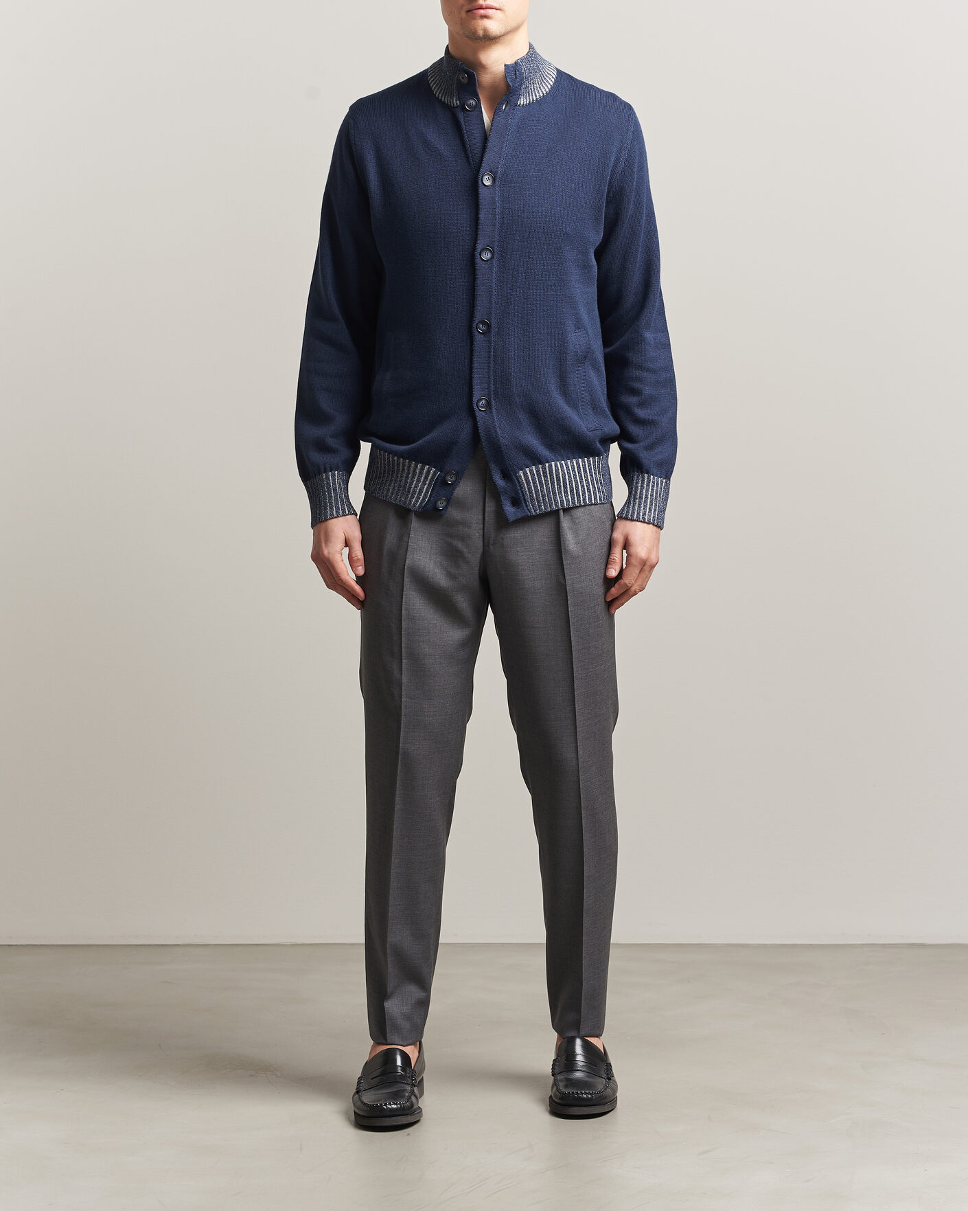 Herr | Tröjor | Morgano | Cotton/Cashmere Knitted Cardigan Navy