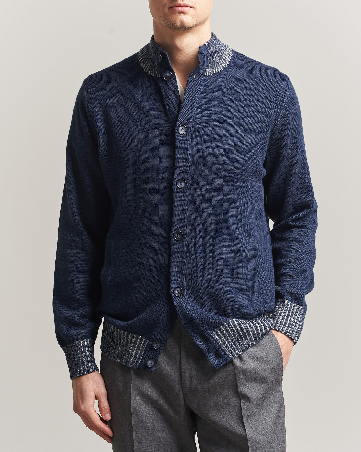 Herr | Tröjor | Morgano | Cotton/Cashmere Knitted Cardigan Navy