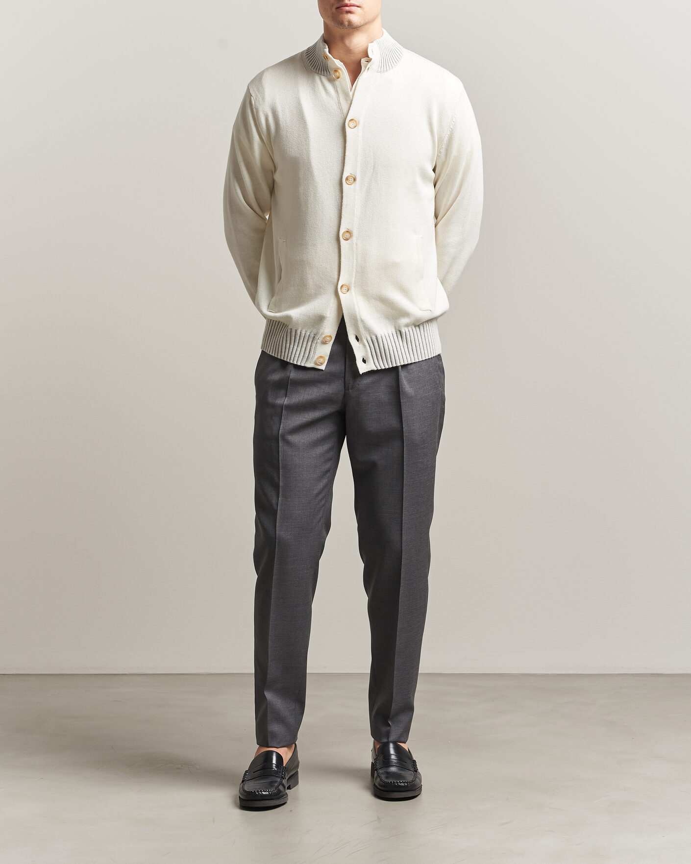 Herr | Tröjor | Morgano | Cotton/Cashmere Knitted Cardigan Cream