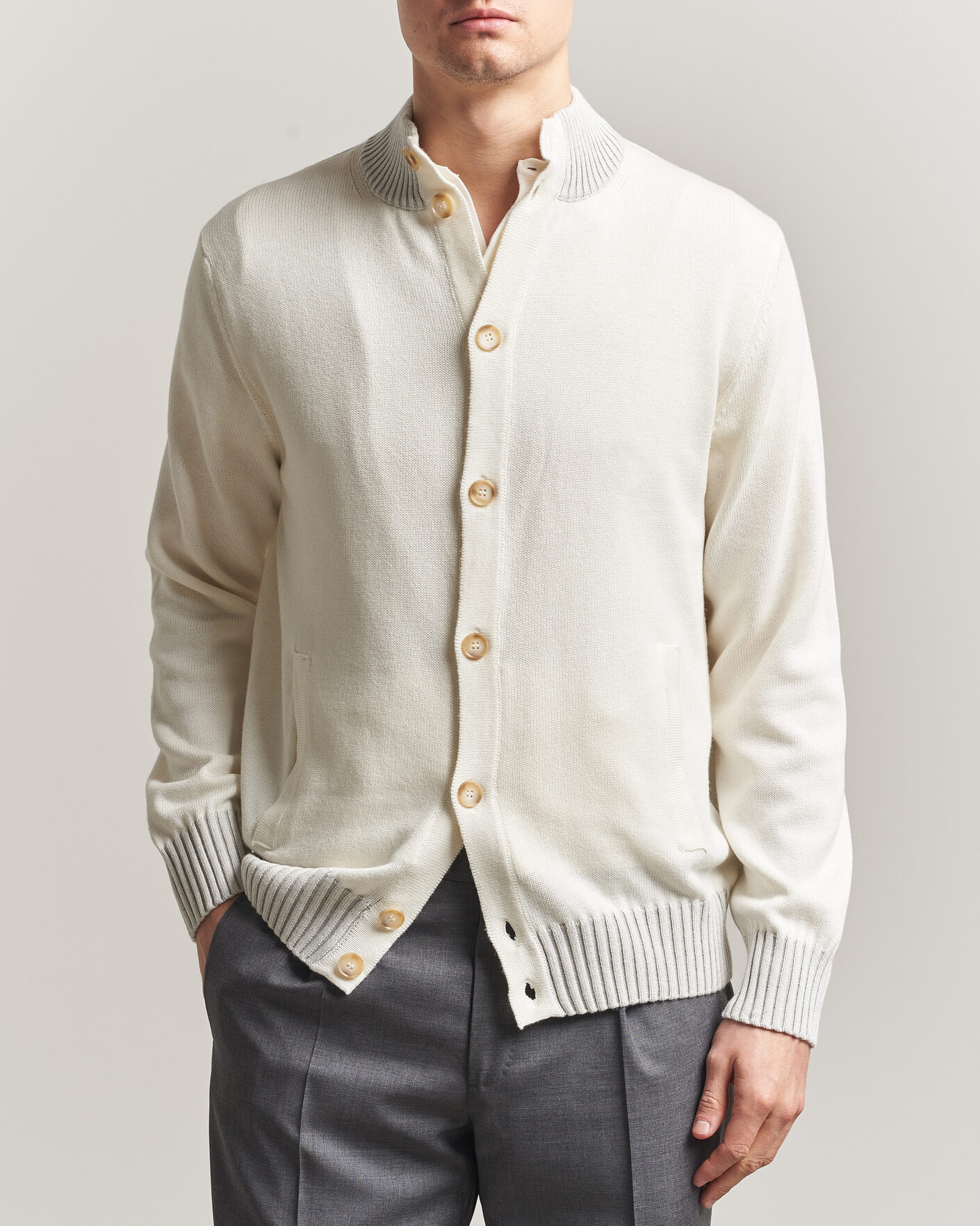 Herr | Tröjor | Morgano | Cotton/Cashmere Knitted Cardigan Cream