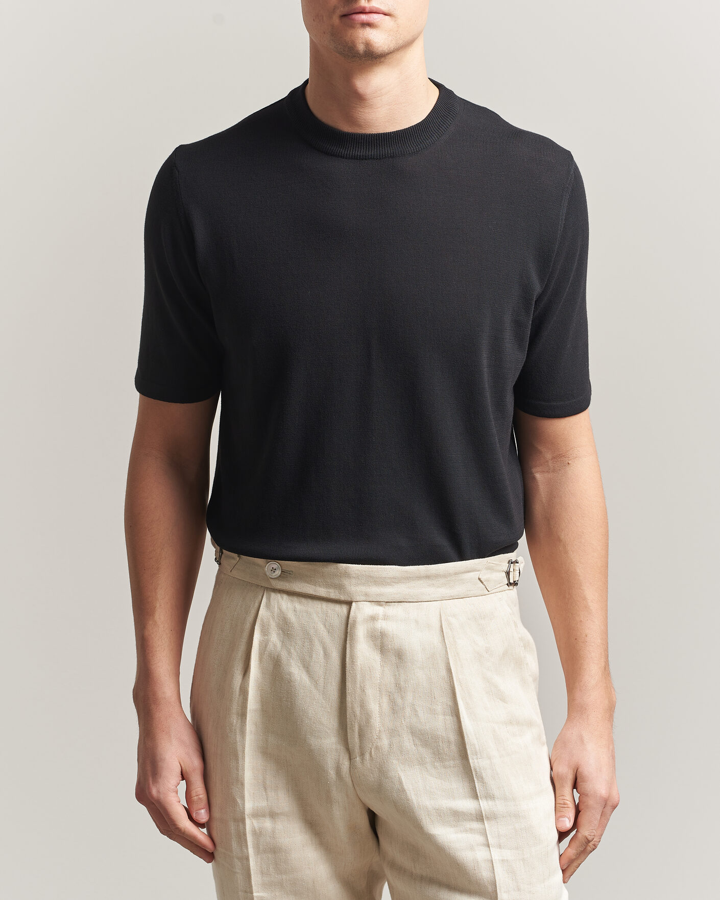 Herr | T-Shirts | Morgano | Knitted Cotton Crepe T-Shirt Black