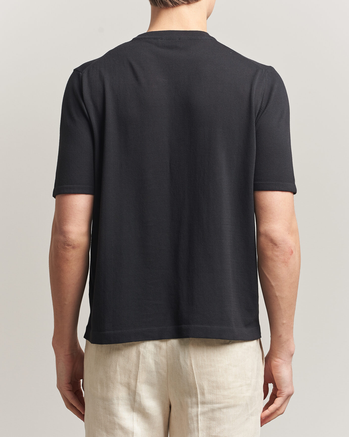 Herr | T-Shirts | Morgano | Knitted Cotton Crepe T-Shirt Black