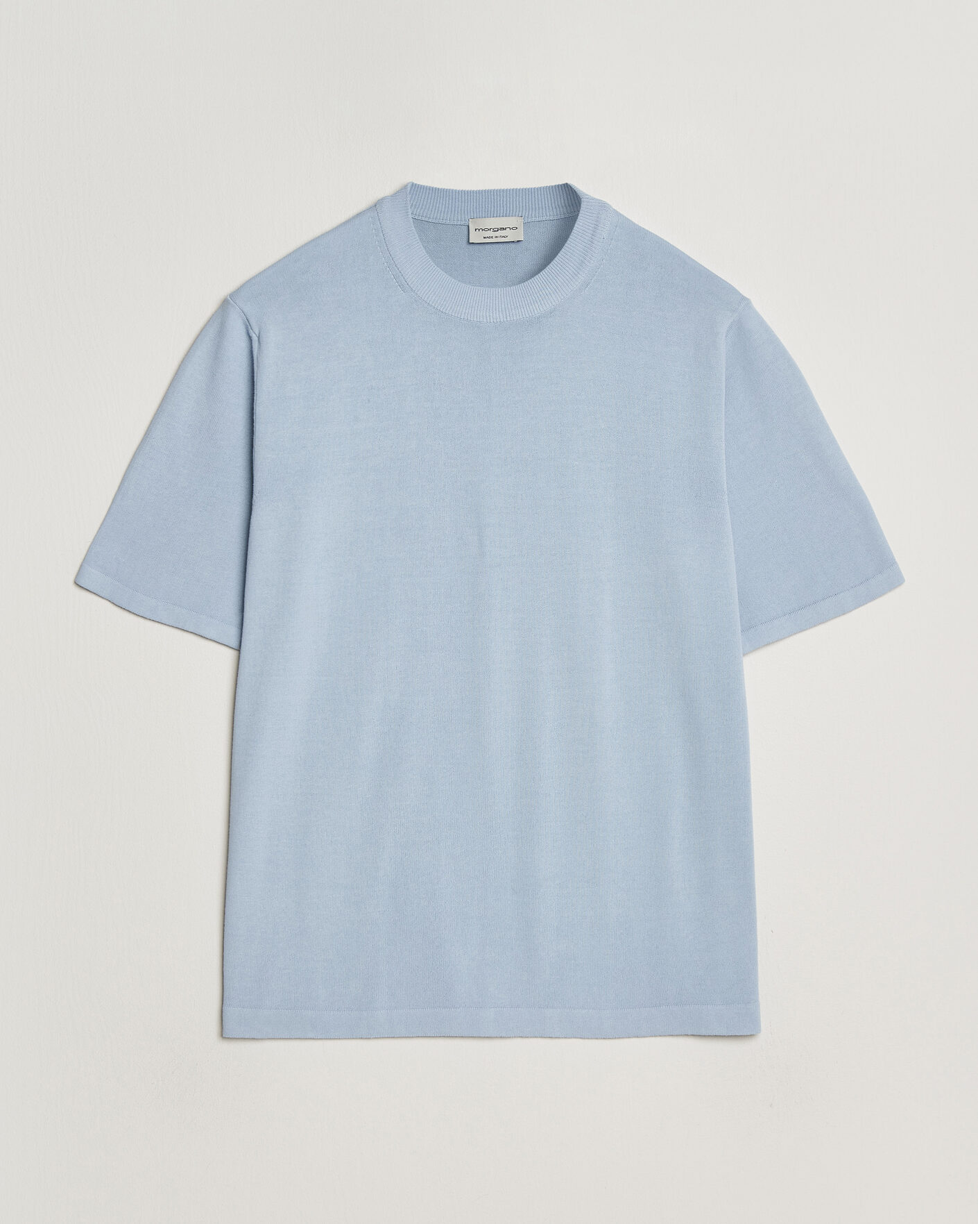 Herr | T-Shirts | Morgano | Knitted Cotton Crepe T-Shirt Light Blue
