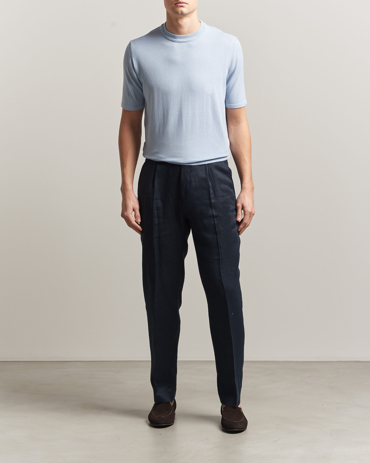 Herr | T-Shirts | Morgano | Knitted Cotton Crepe T-Shirt Light Blue