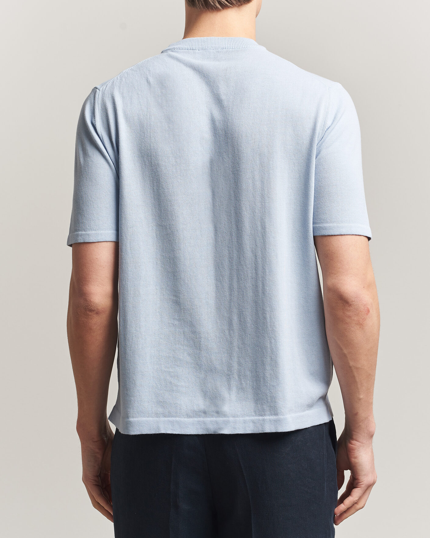 Herr | T-Shirts | Morgano | Knitted Cotton Crepe T-Shirt Light Blue