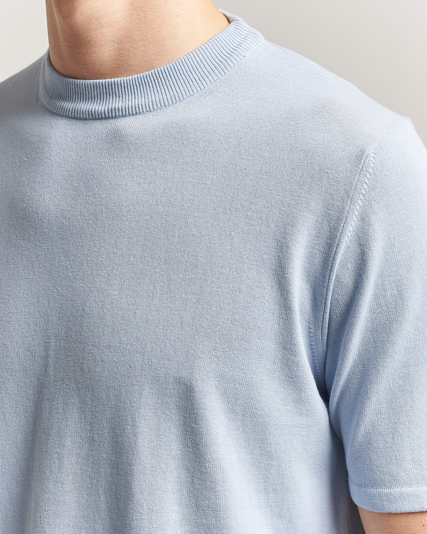 Herr | T-Shirts | Morgano | Knitted Cotton Crepe T-Shirt Light Blue