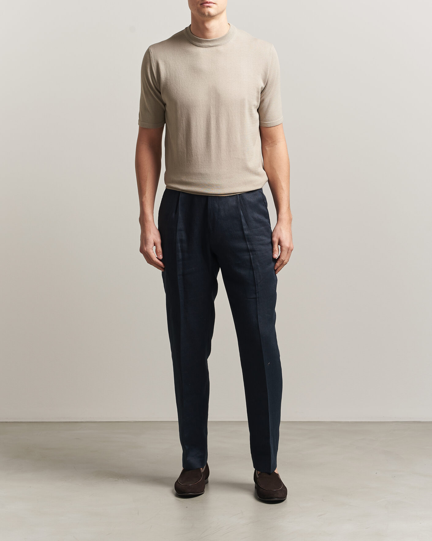 Herr | T-Shirts | Morgano | Knitted Cotton Crepe T-Shirt Beige