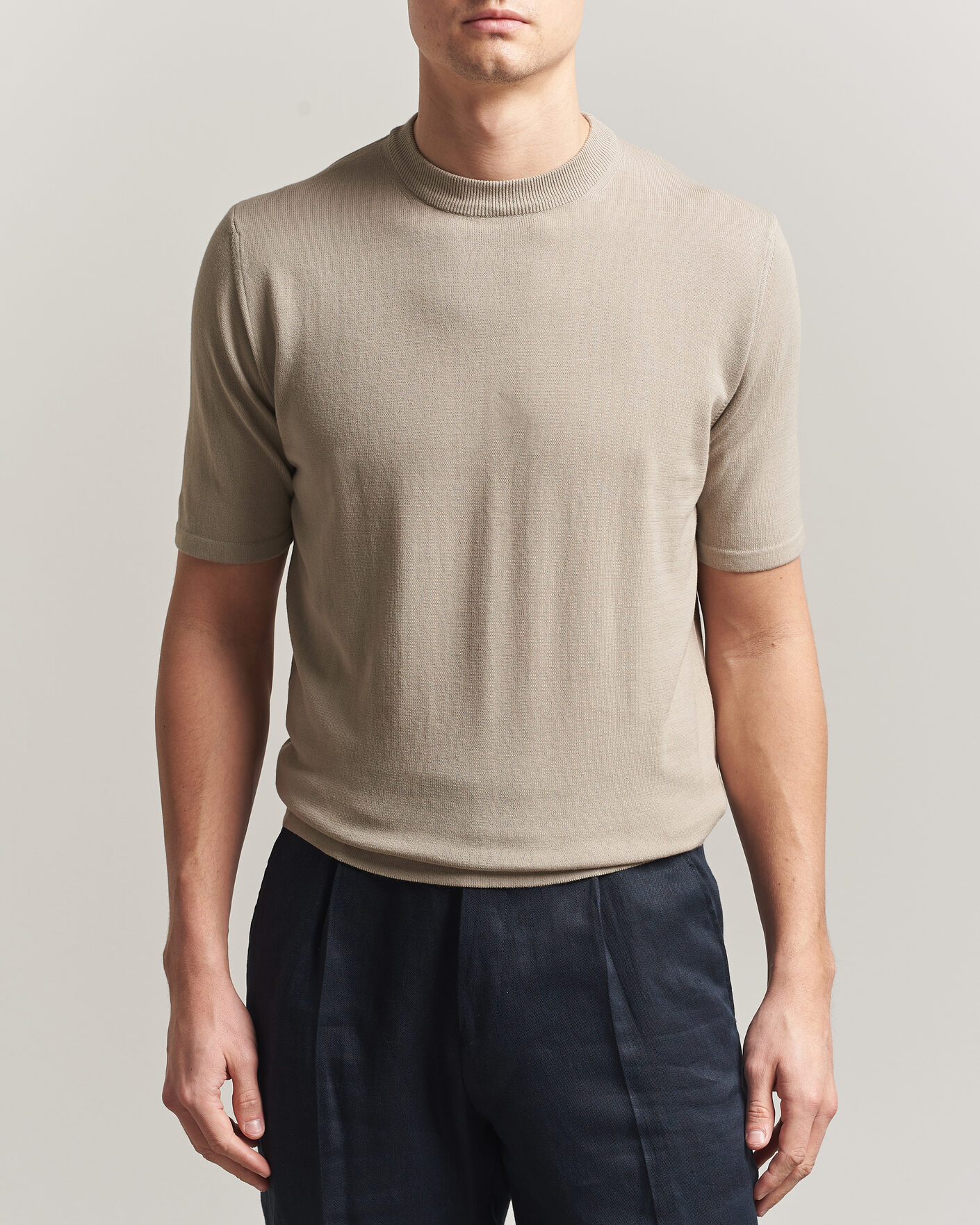 Herr | T-Shirts | Morgano | Knitted Cotton Crepe T-Shirt Beige