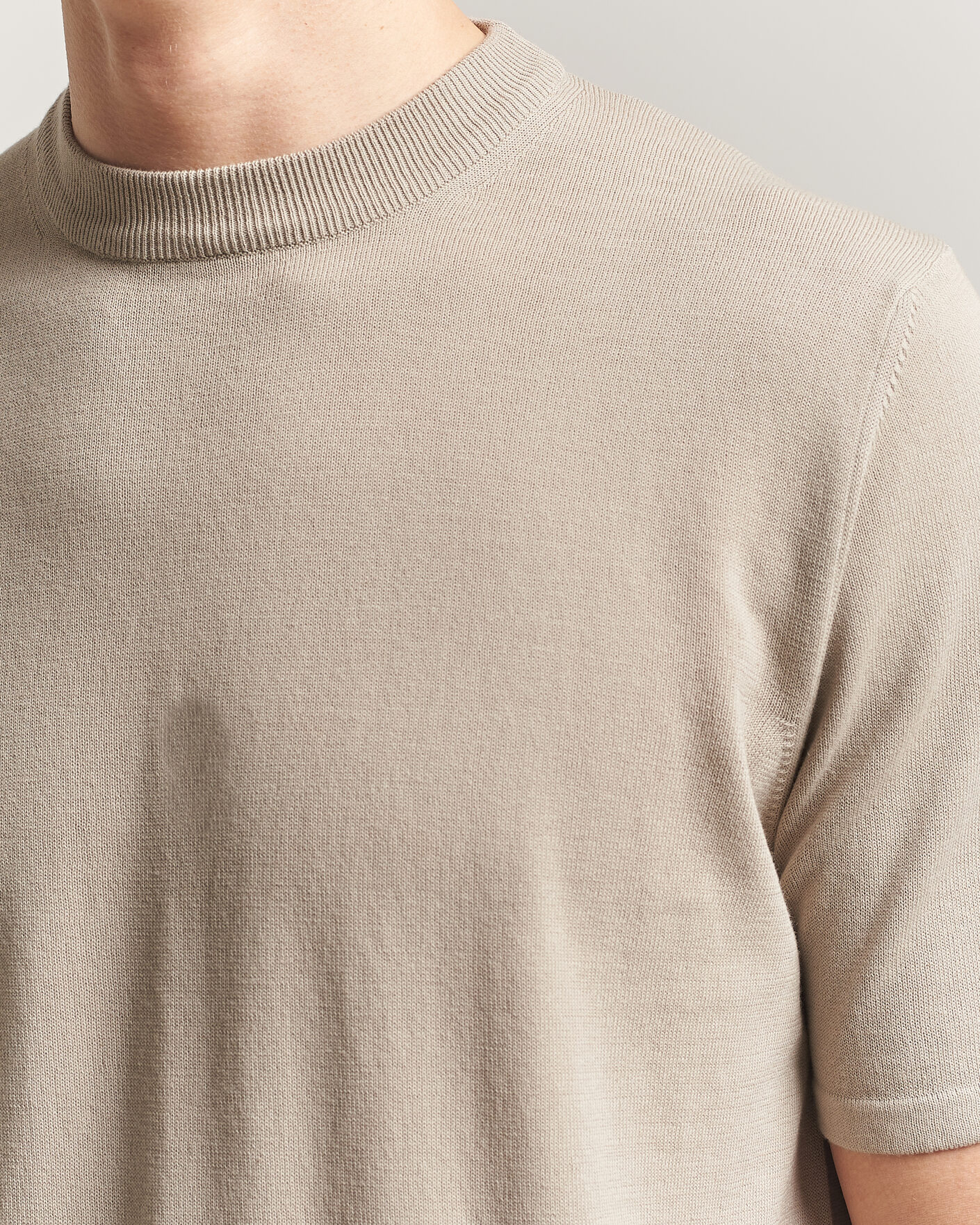 Herr | T-Shirts | Morgano | Knitted Cotton Crepe T-Shirt Beige