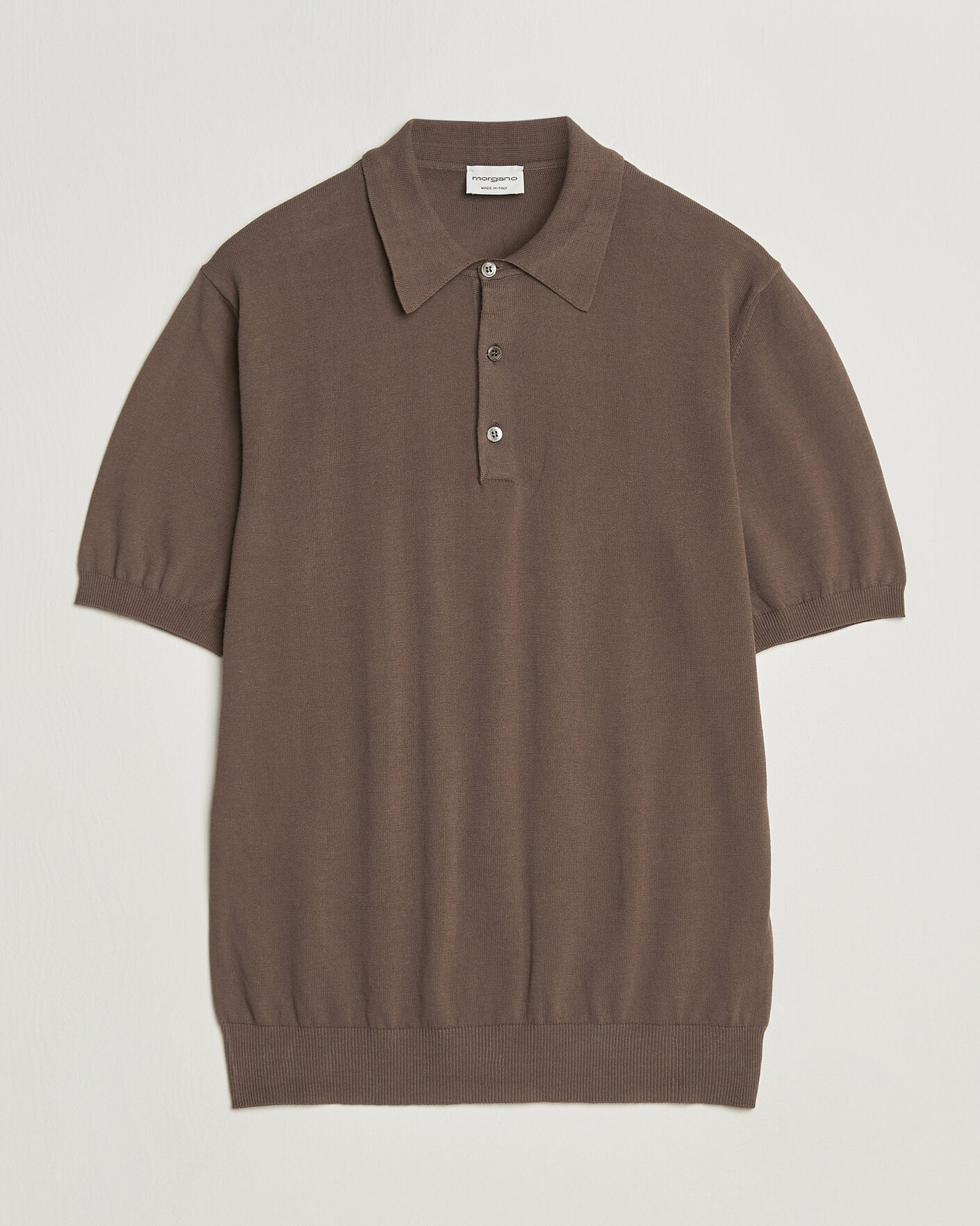 Herr | Pikéer | Morgano | Knitted Cotton Crepe Polo Brown