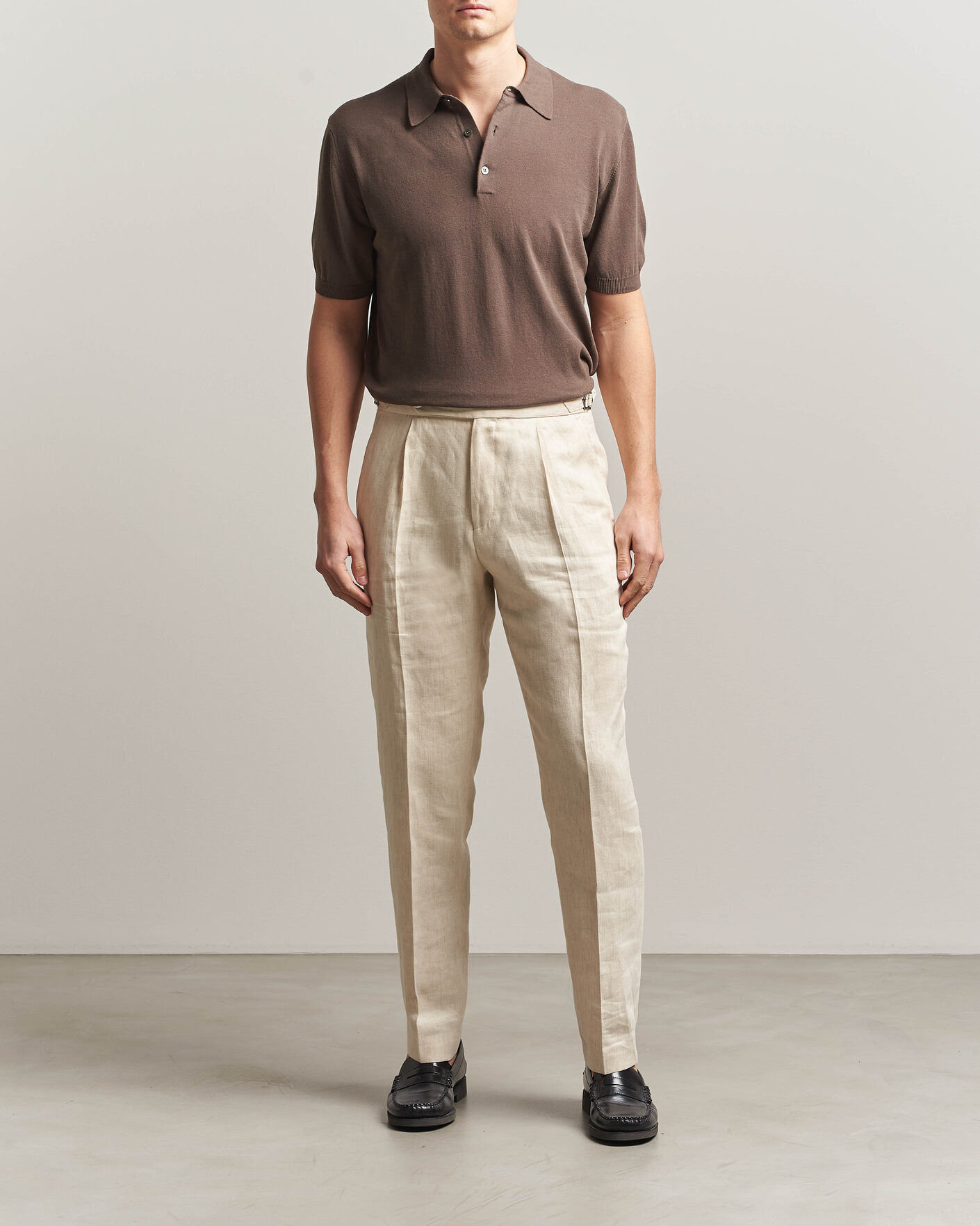 Herr | Pikéer | Morgano | Knitted Cotton Crepe Polo Brown