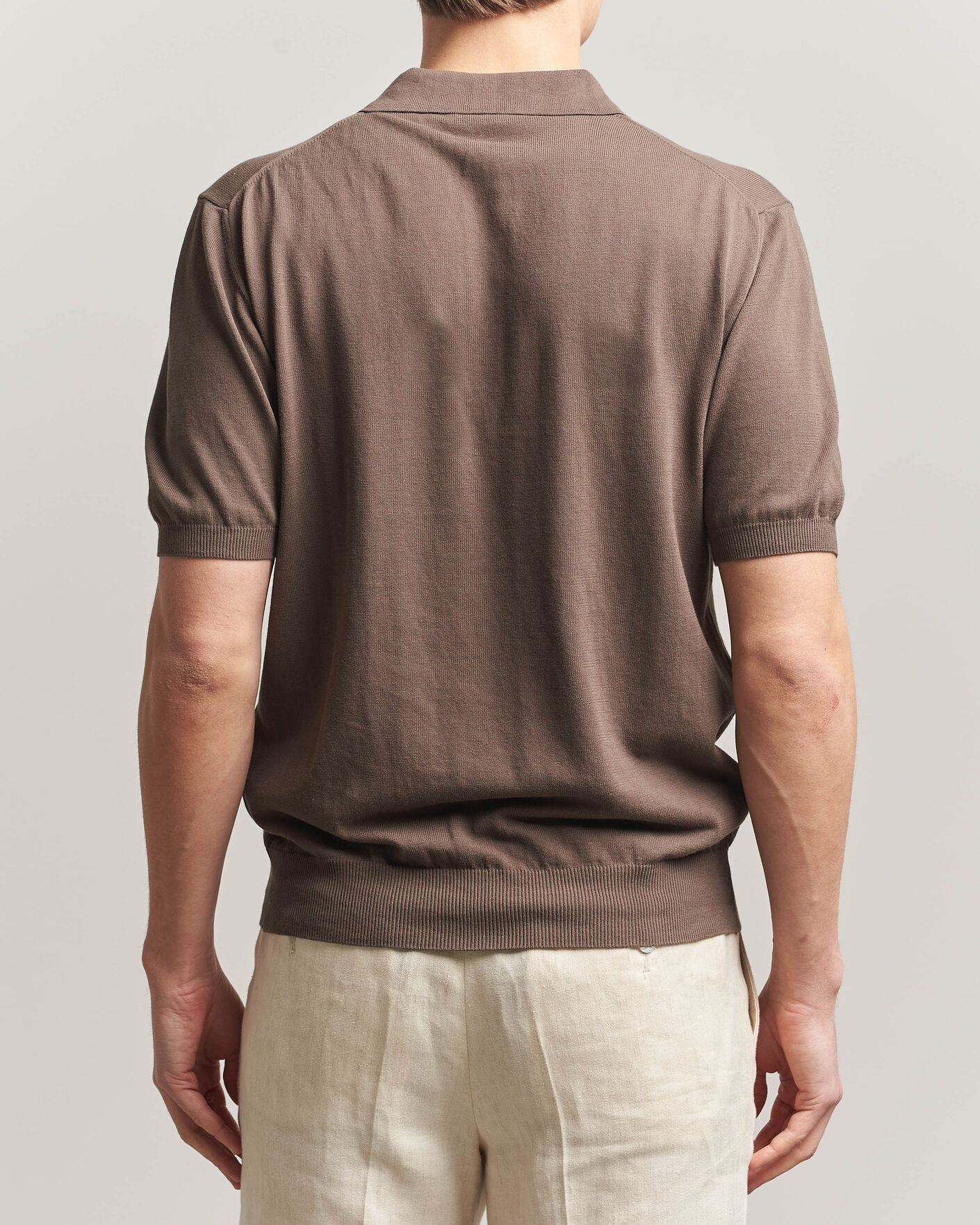 Herr | Pikéer | Morgano | Knitted Cotton Crepe Polo Brown