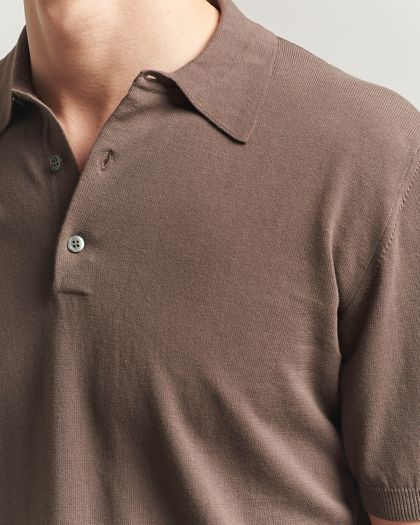 Herr | Pikéer | Morgano | Knitted Cotton Crepe Polo Brown