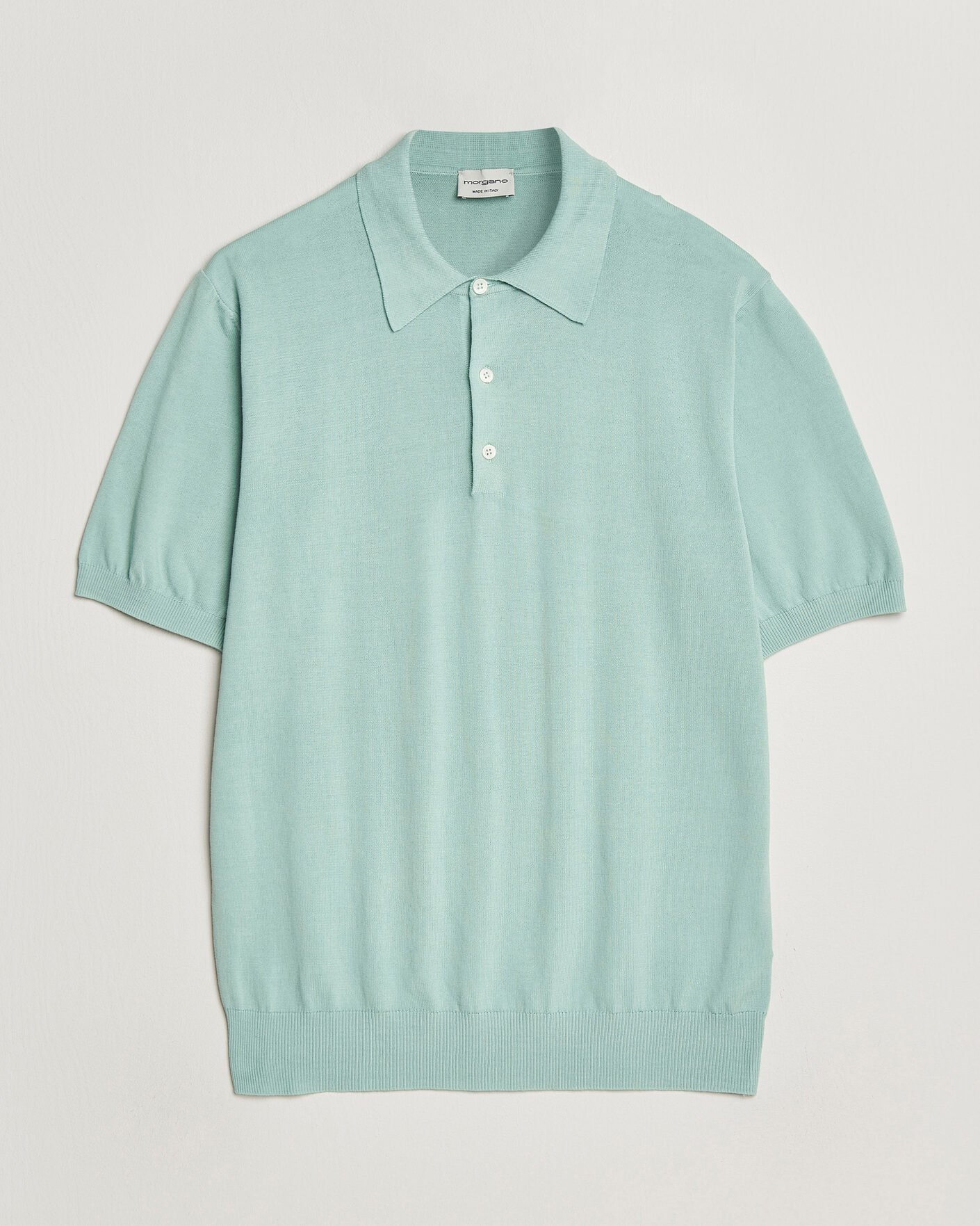 Herr | Pikéer | Morgano | Knitted Cotton Crepe Polo Light Green