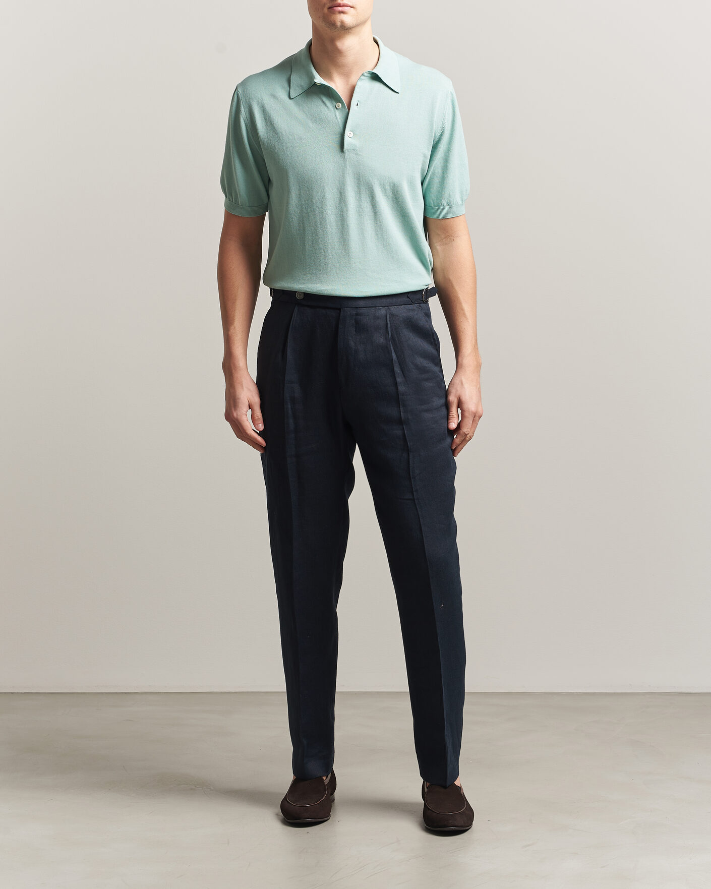 Herr | Pikéer | Morgano | Knitted Cotton Crepe Polo Light Green