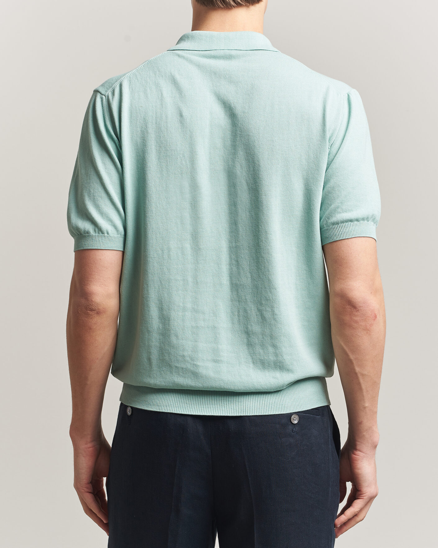 Herr | Pikéer | Morgano | Knitted Cotton Crepe Polo Light Green