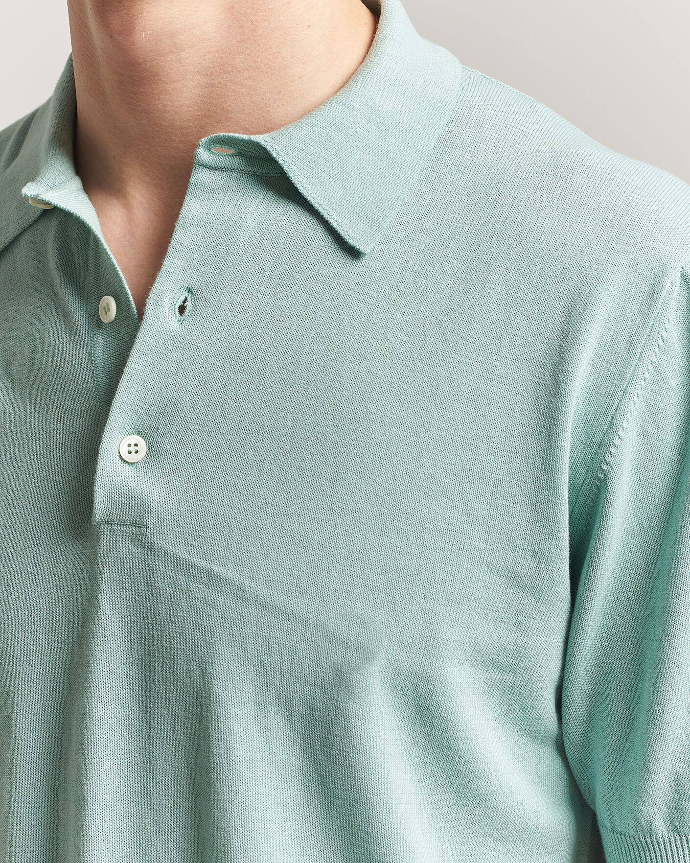 Herr | Pikéer | Morgano | Knitted Cotton Crepe Polo Light Green