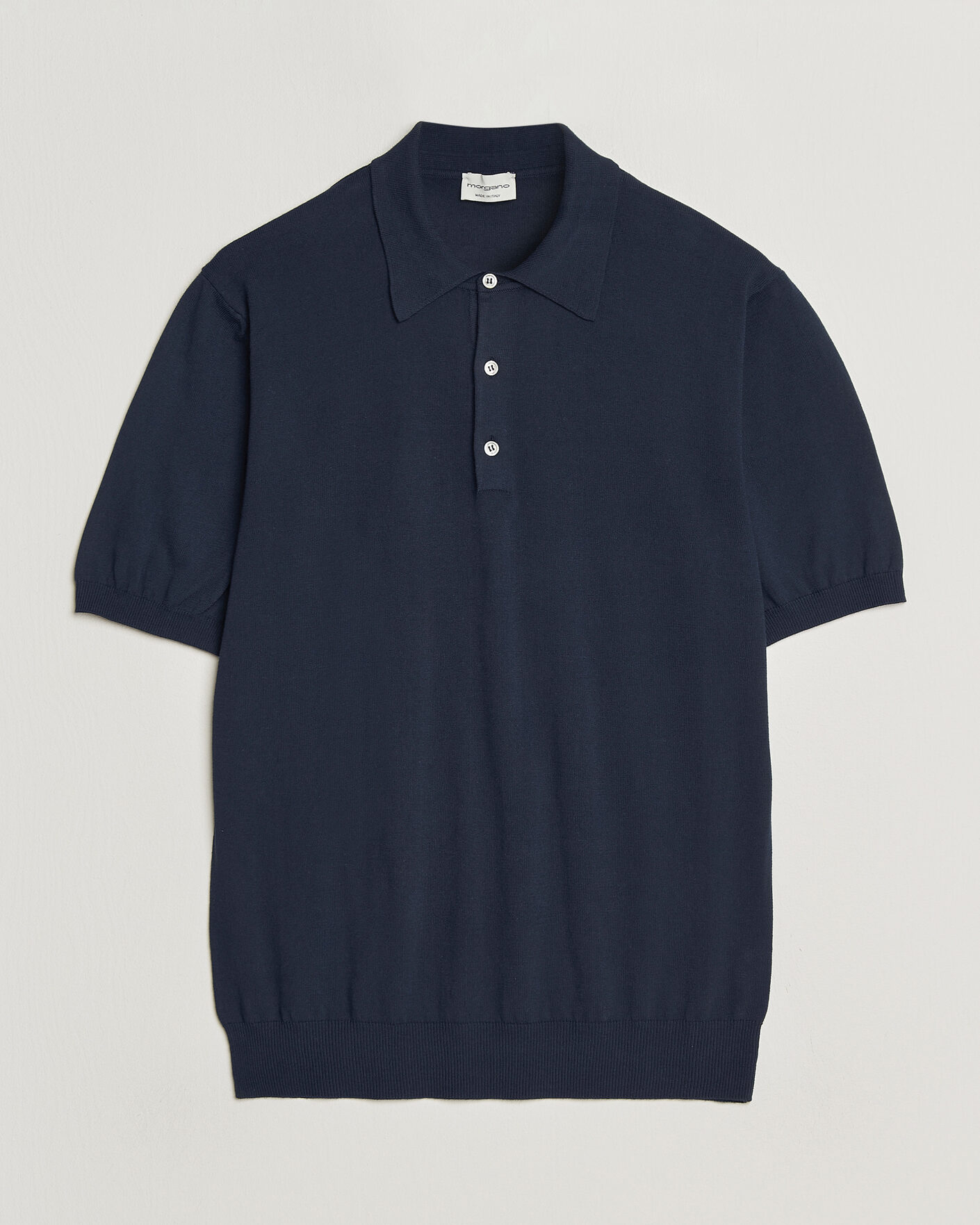 Herr | Pikéer | Morgano | Knitted Cotton Crepe Polo Navy