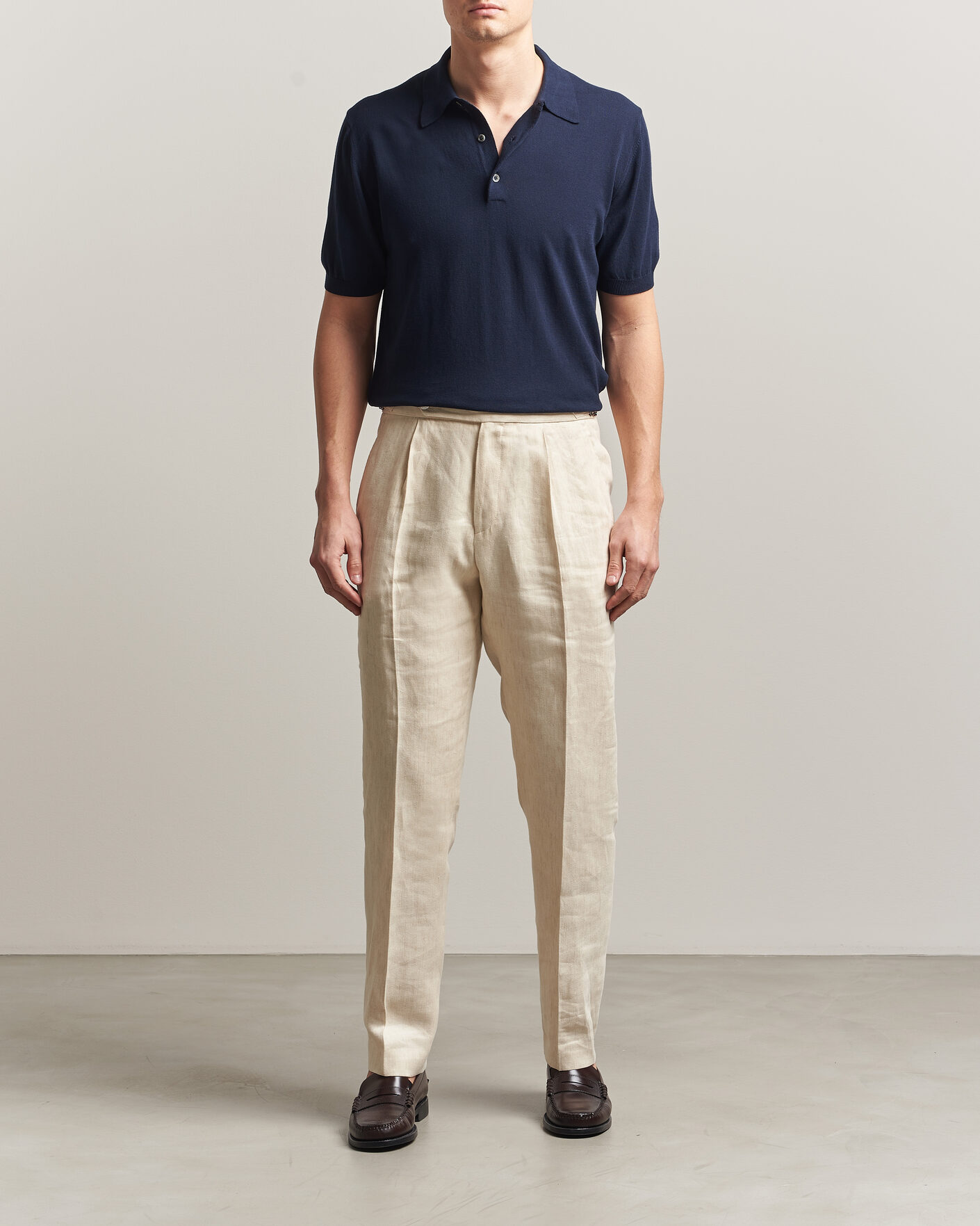Herr | Pikéer | Morgano | Knitted Cotton Crepe Polo Navy