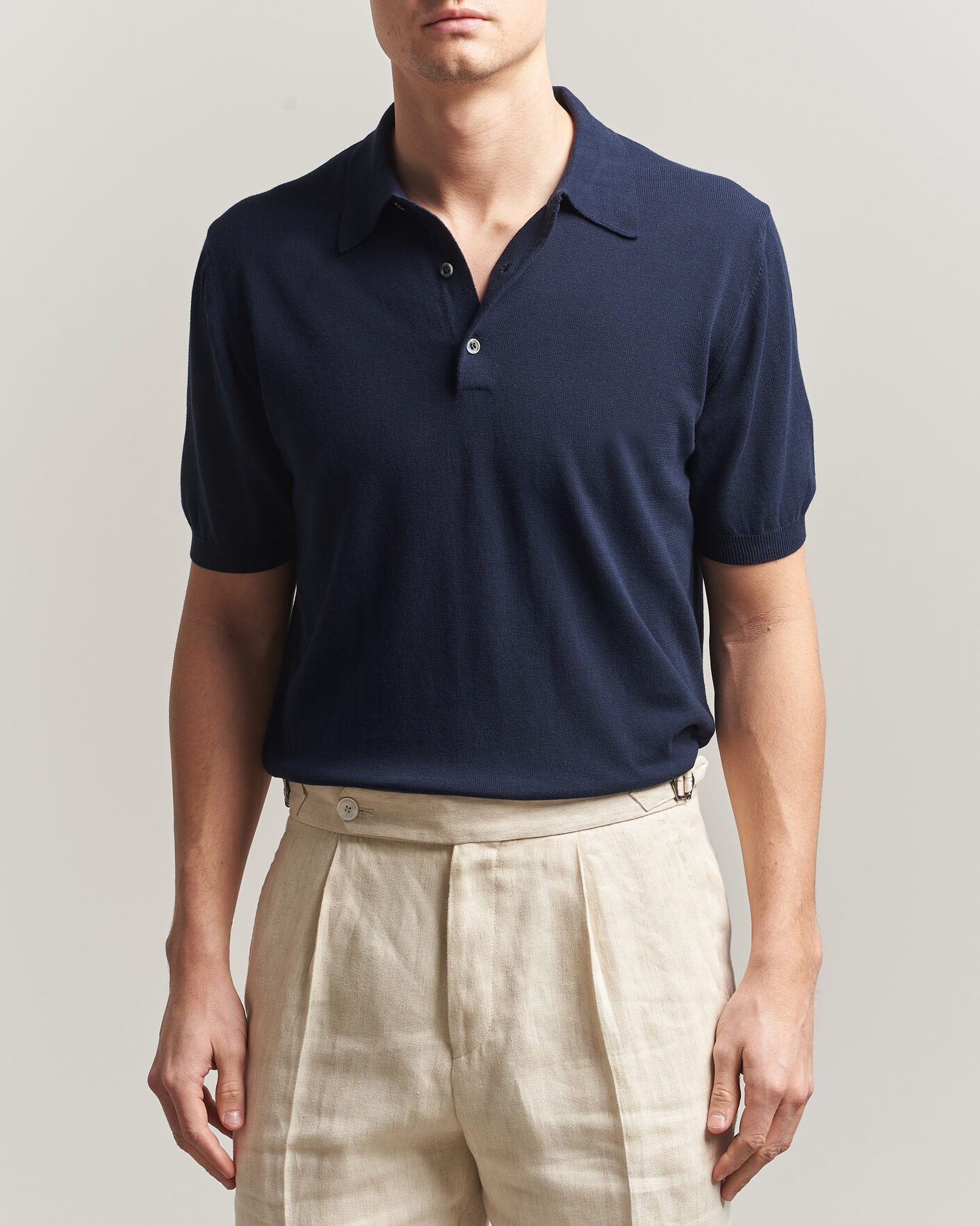 Herr | Pikéer | Morgano | Knitted Cotton Crepe Polo Navy