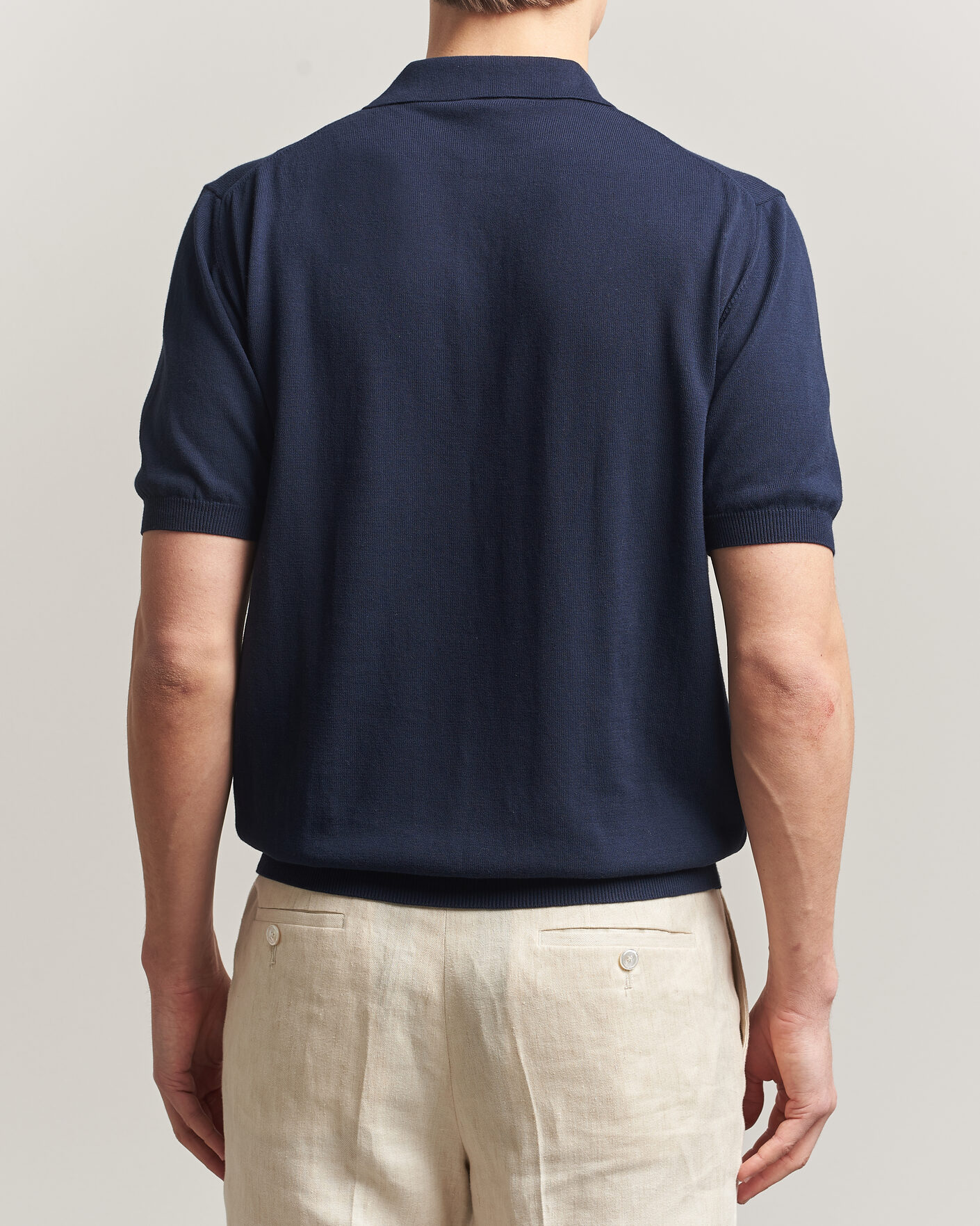 Herr | Pikéer | Morgano | Knitted Cotton Crepe Polo Navy