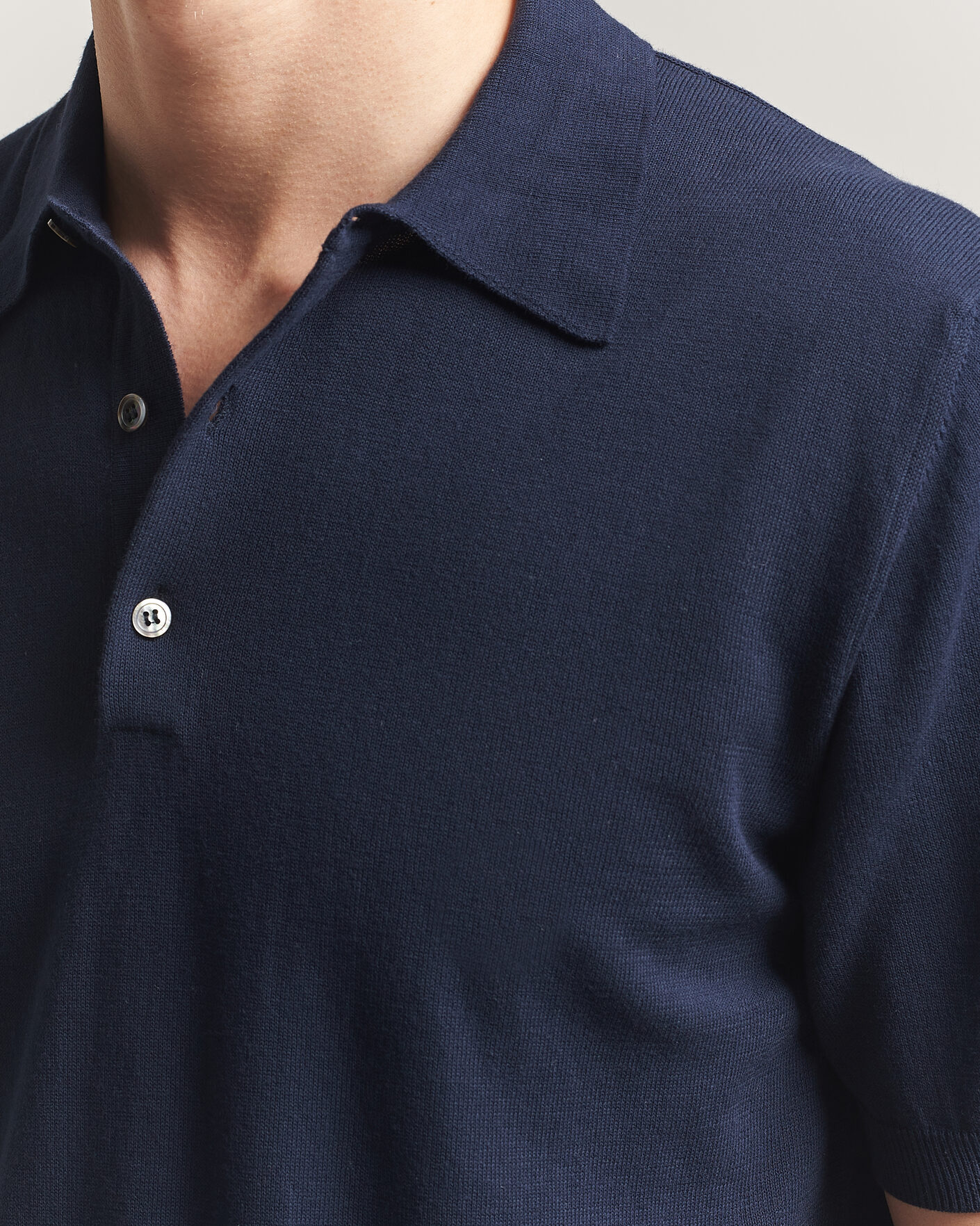 Herr | Pikéer | Morgano | Knitted Cotton Crepe Polo Navy