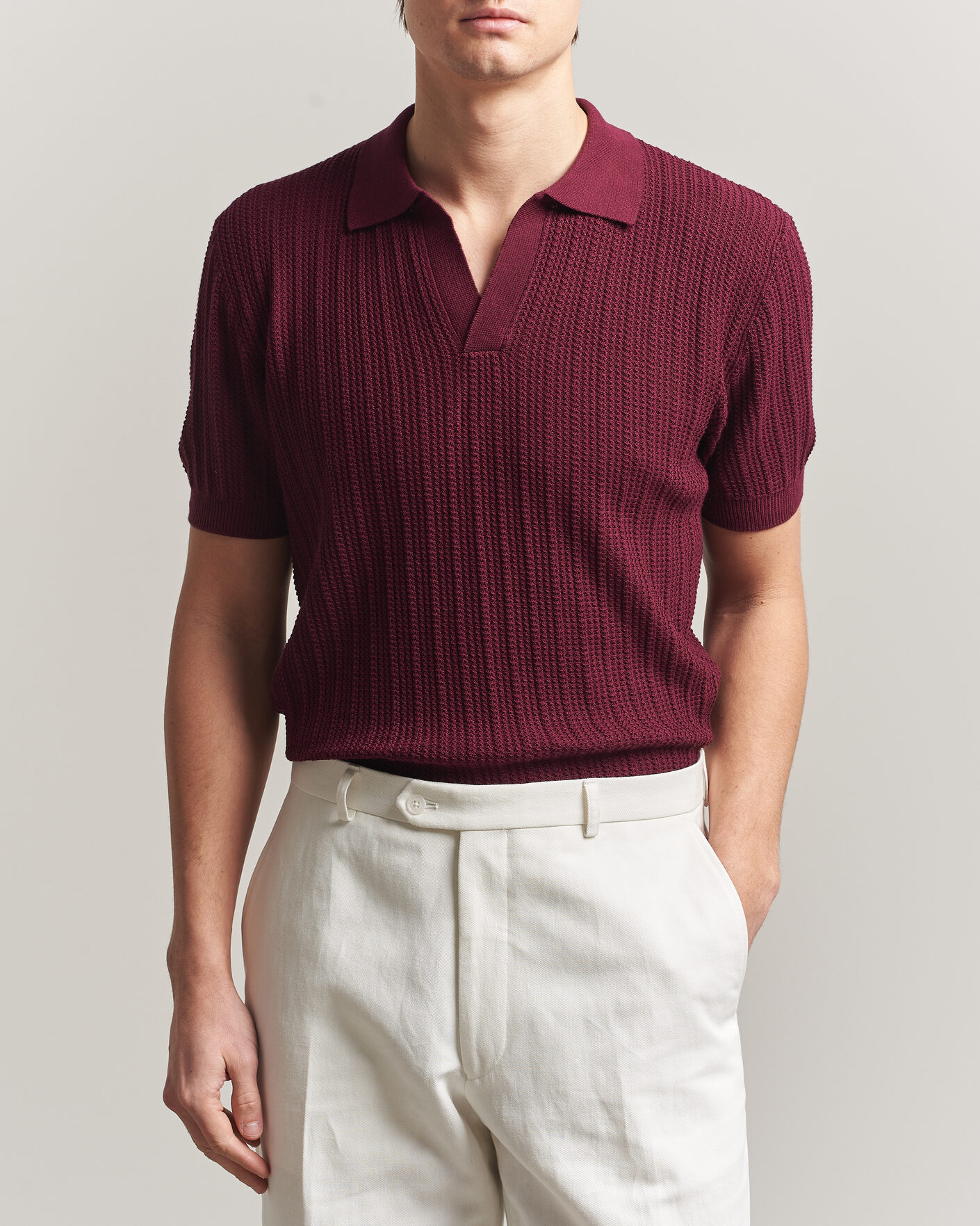 Herr | Pikéer | Morgano | Structured Knitted Polo Burgundy