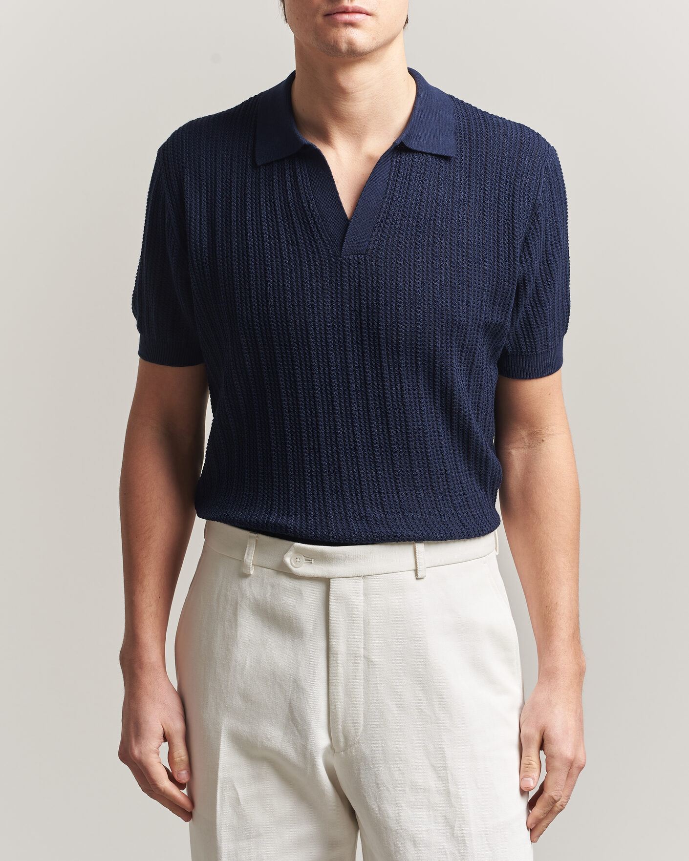 Herr | Pikéer | Morgano | Structured Knitted Polo Navy