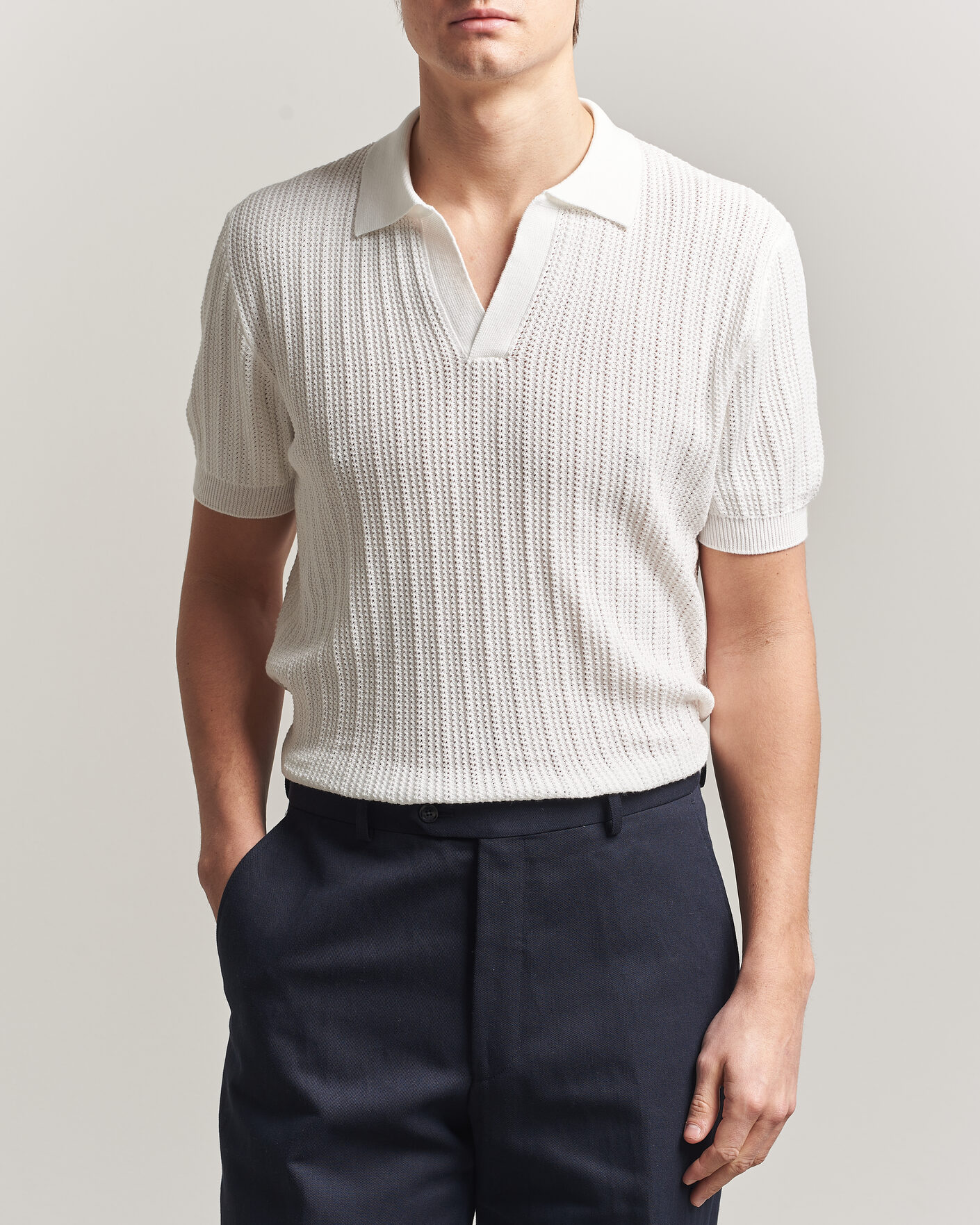 Herr | Pikéer | Morgano | Structured Knitted Polo White