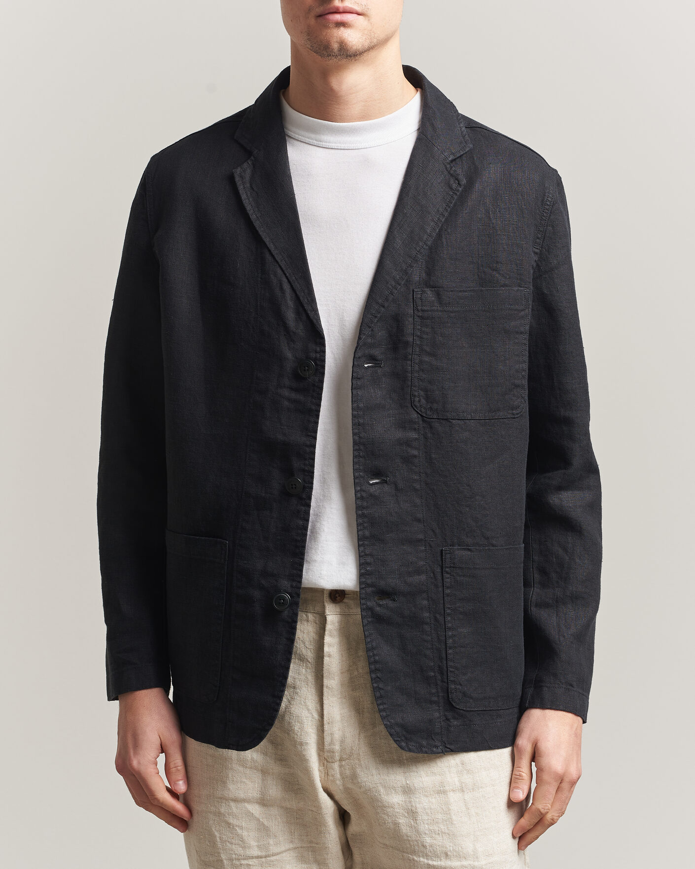 Herr | Kavajer | KnowledgeCotton Apparel | Linen Blazer Black