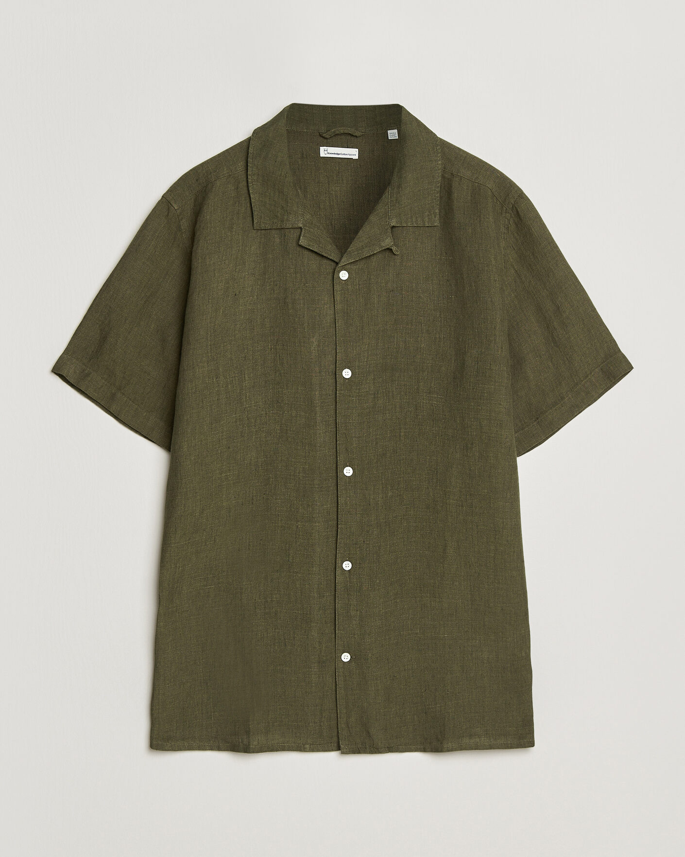 Herr | Skjortor | KnowledgeCotton Apparel | Short Sleeve Linen Resort Shirt Burnt Olive