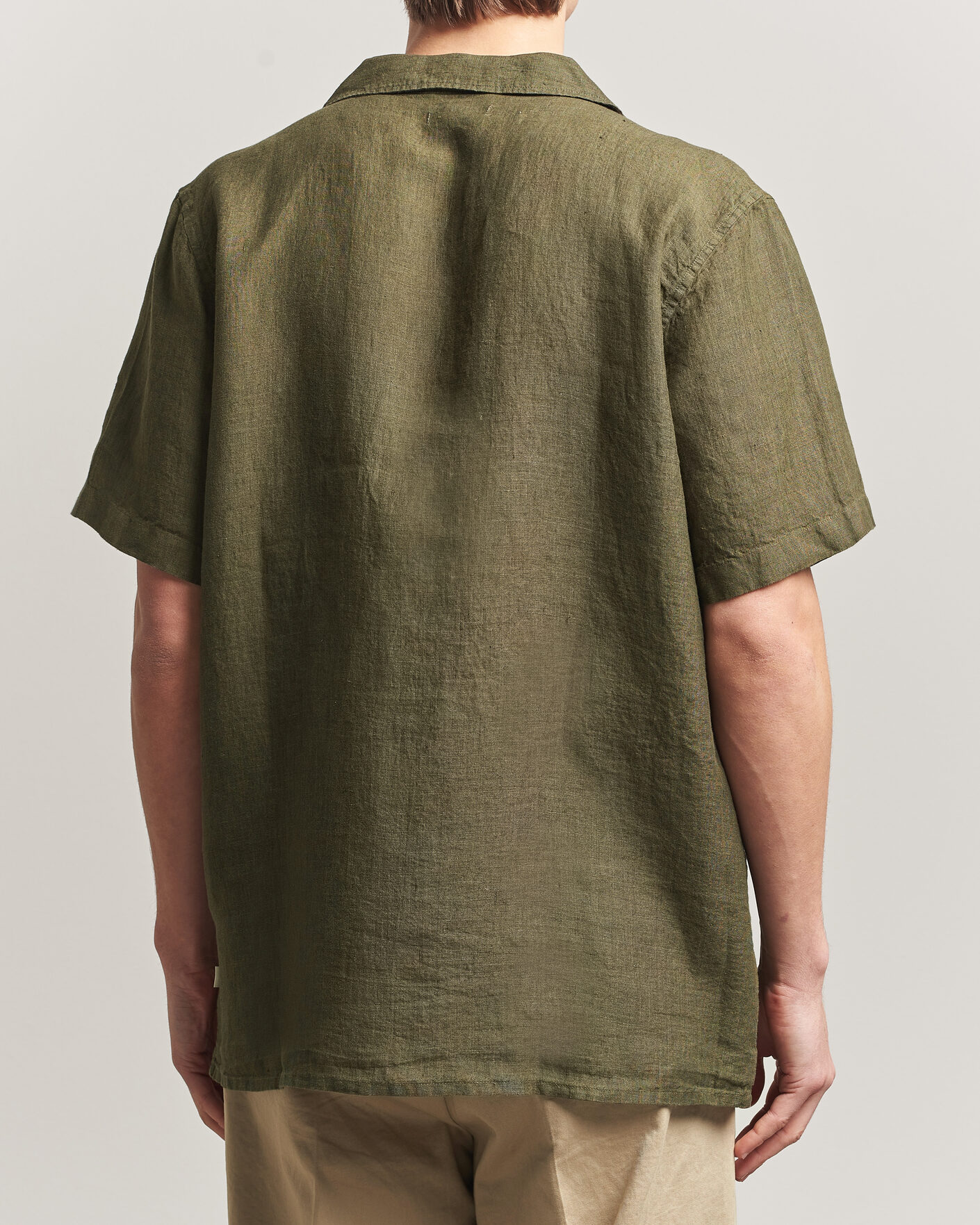 Herr | Skjortor | KnowledgeCotton Apparel | Short Sleeve Linen Resort Shirt Burnt Olive