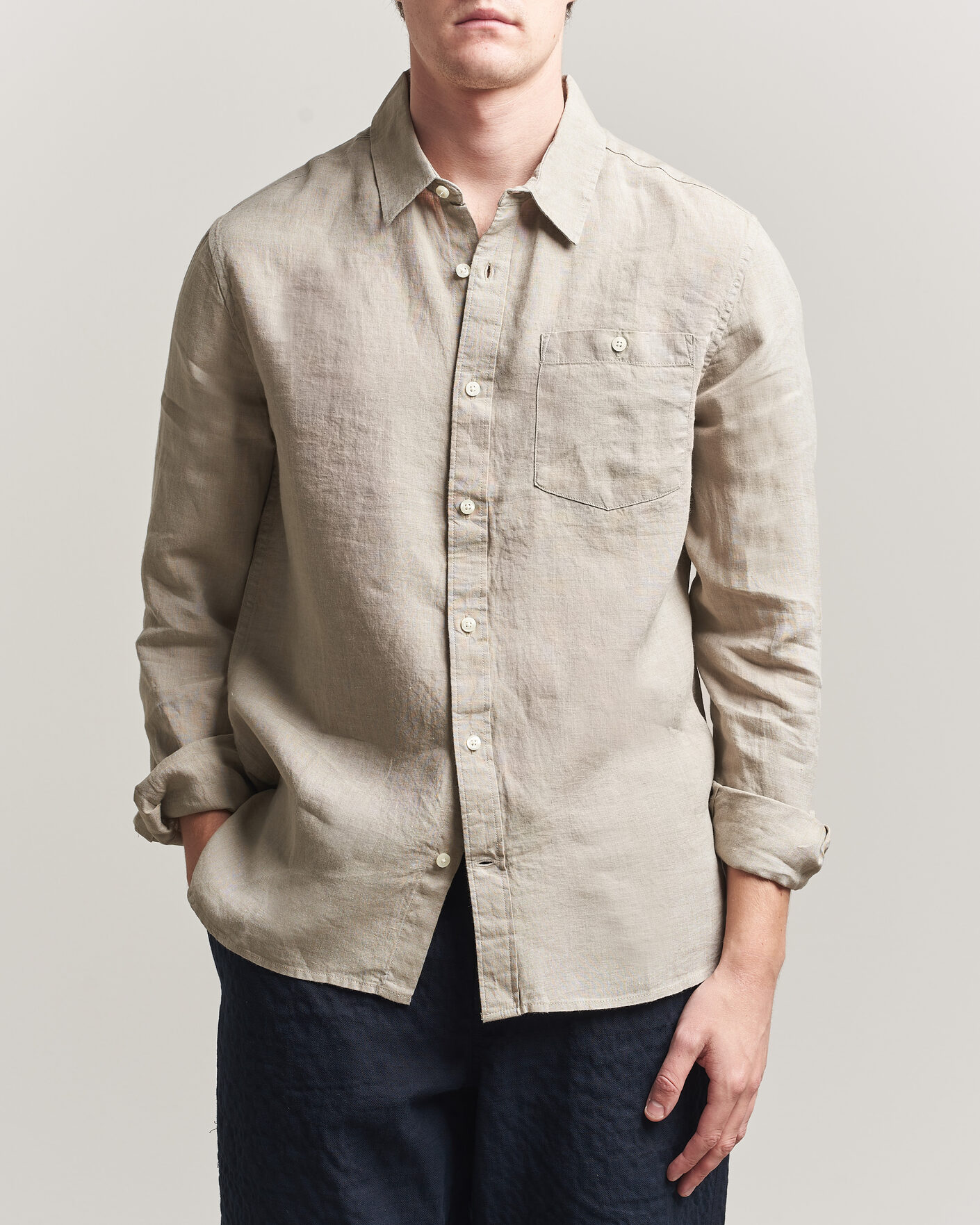 Herr | Skjortor | KnowledgeCotton Apparel | Regular Linen Shirt Twill