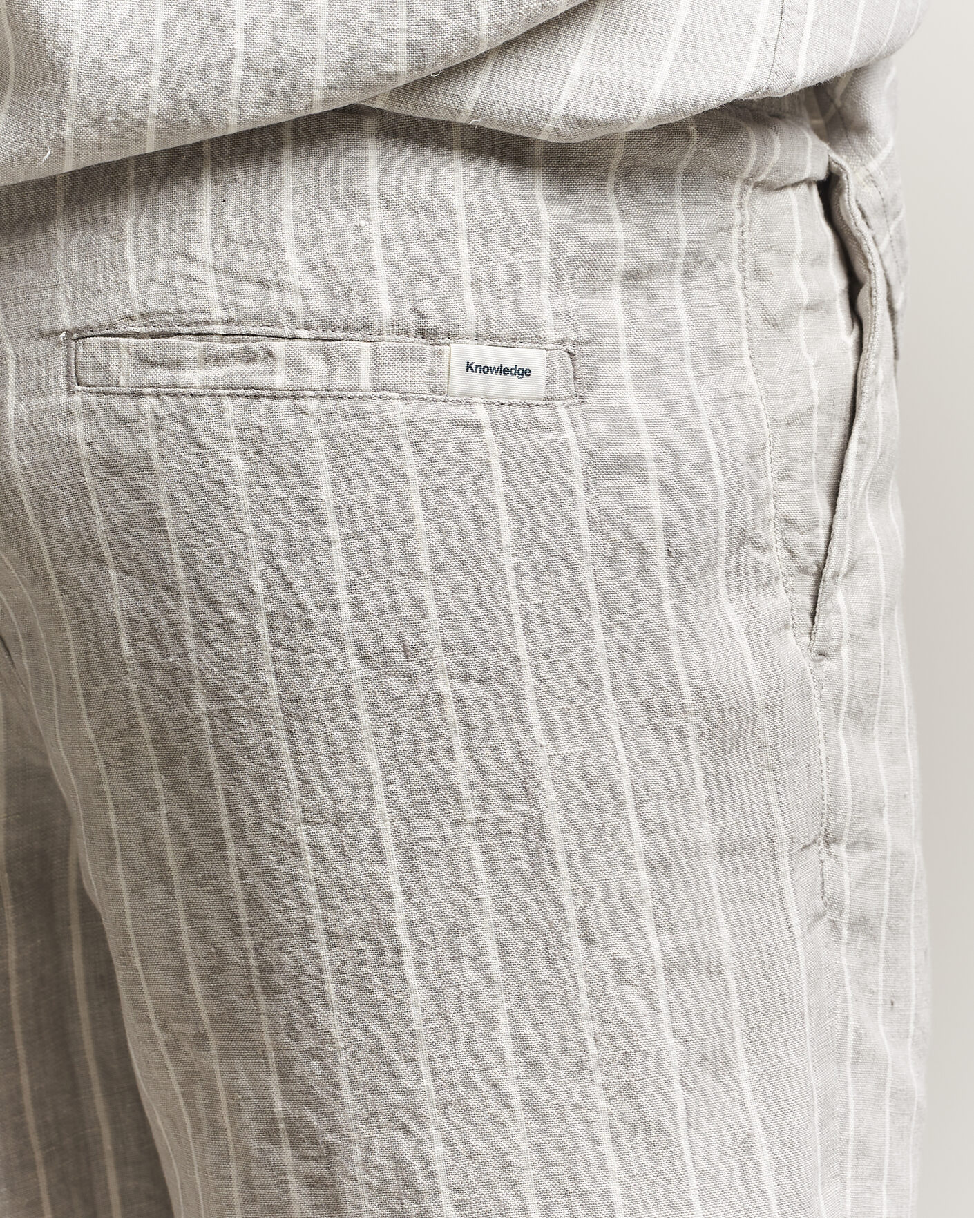 Herr | Shorts | KnowledgeCotton Apparel | Striped Loose Linen Shorts Grey