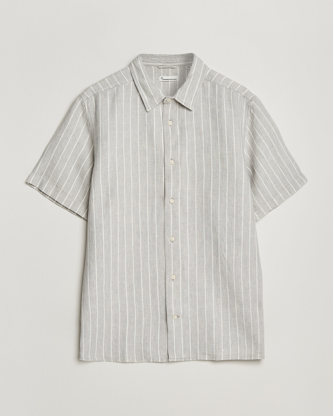 Herr | Skjortor | KnowledgeCotton Apparel | Striped Linen Resort Shirt Grey
