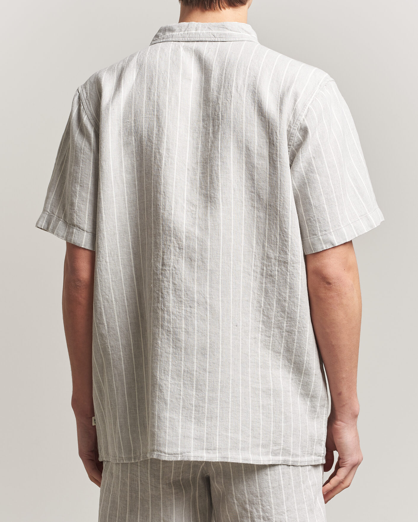 Herr | Skjortor | KnowledgeCotton Apparel | Striped Linen Resort Shirt Grey