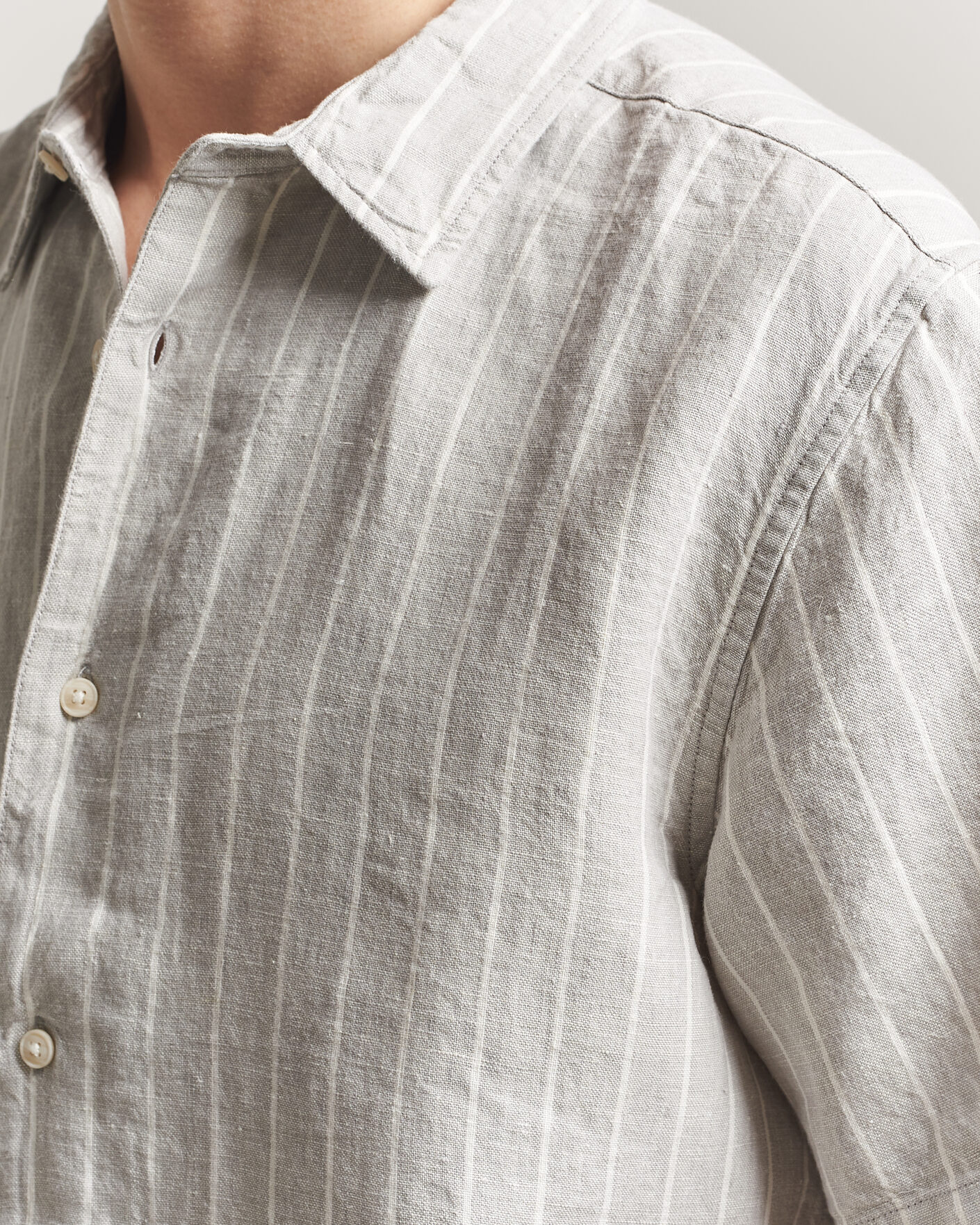 Herr | Skjortor | KnowledgeCotton Apparel | Striped Linen Resort Shirt Grey