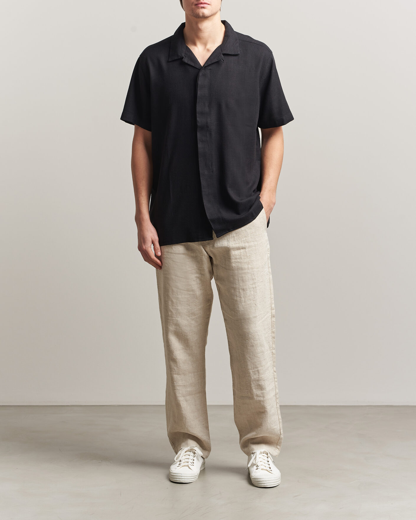 Herr | Skjortor | KnowledgeCotton Apparel | Linen/Lyocell Resort Shirt Black