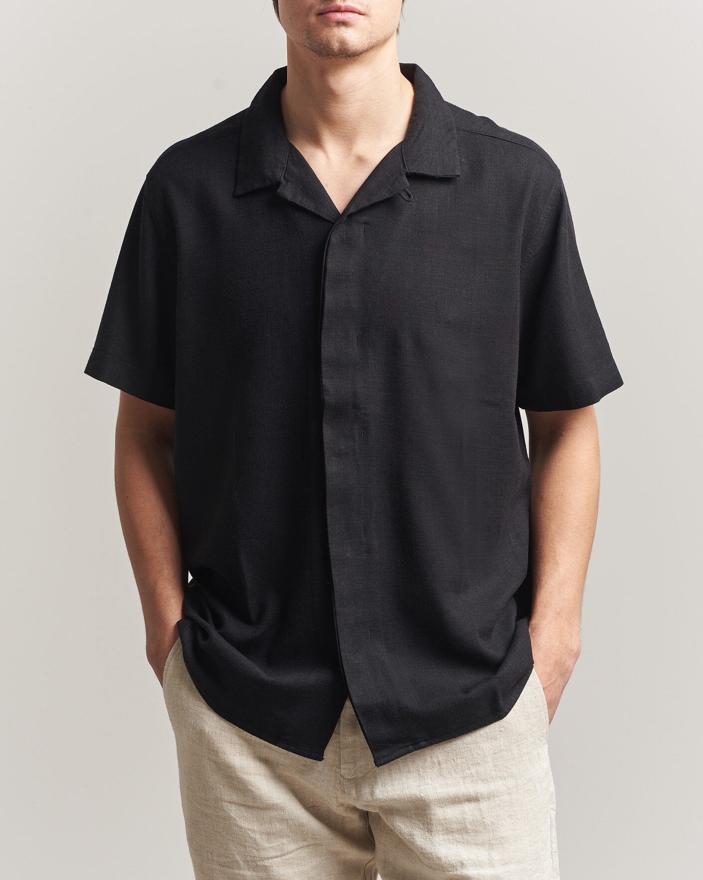 Herr | Skjortor | KnowledgeCotton Apparel | Linen/Lyocell Resort Shirt Black