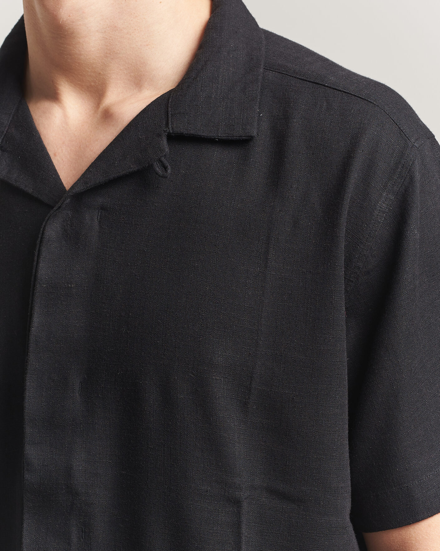 Herr | Skjortor | KnowledgeCotton Apparel | Linen/Lyocell Resort Shirt Black