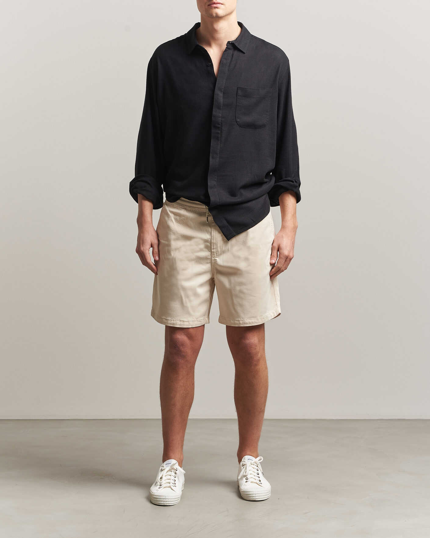 Herr | Skjortor | KnowledgeCotton Apparel | Linen/Lycell Relaxed Long Sleeve Shirt Black