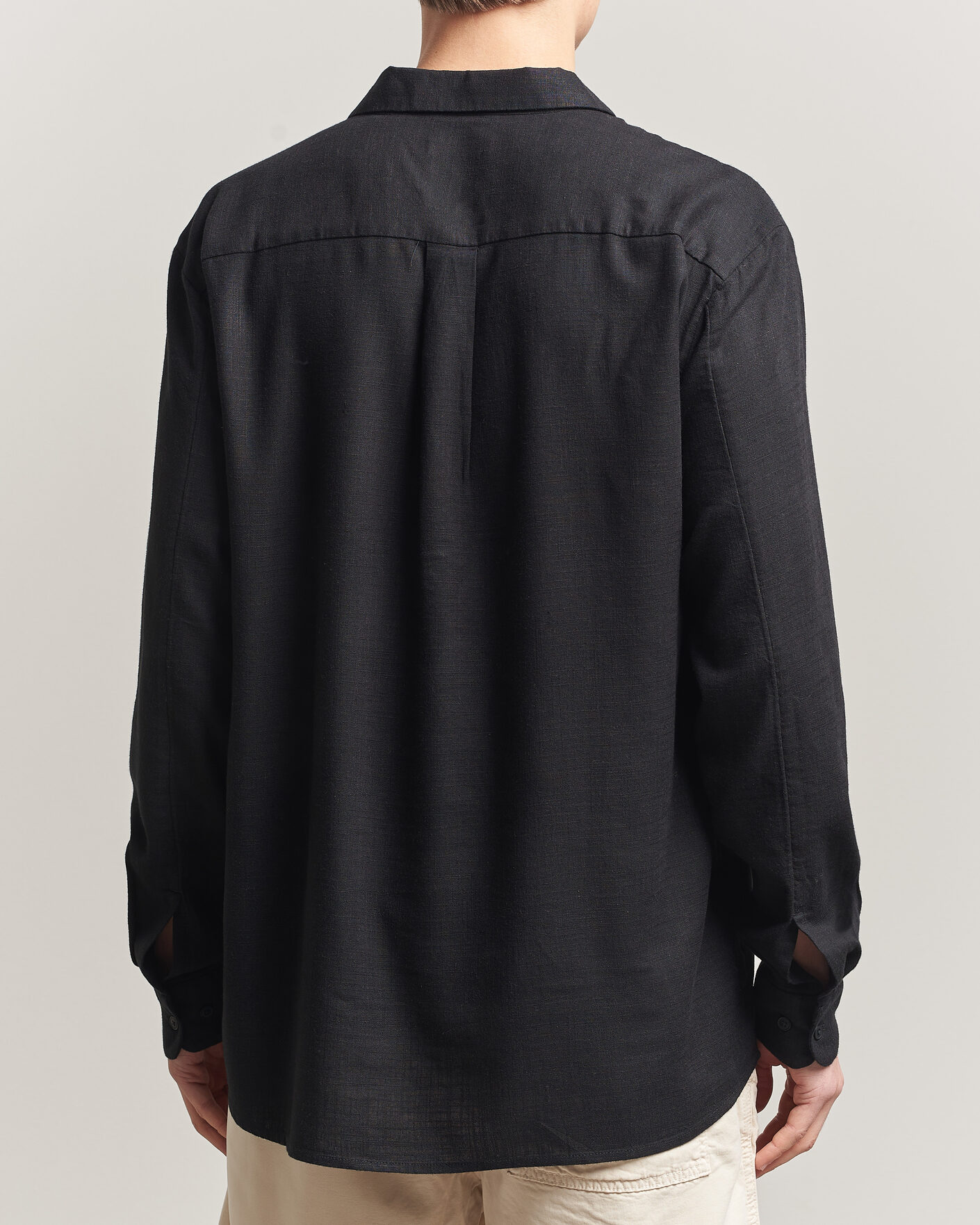 Herr | Skjortor | KnowledgeCotton Apparel | Linen/Lycell Relaxed Long Sleeve Shirt Black