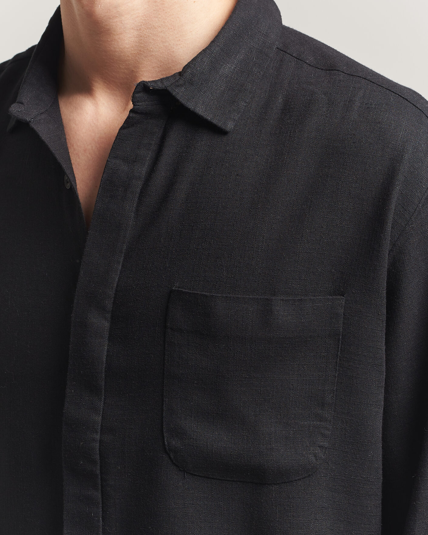 Herr | Skjortor | KnowledgeCotton Apparel | Linen/Lycell Relaxed Long Sleeve Shirt Black