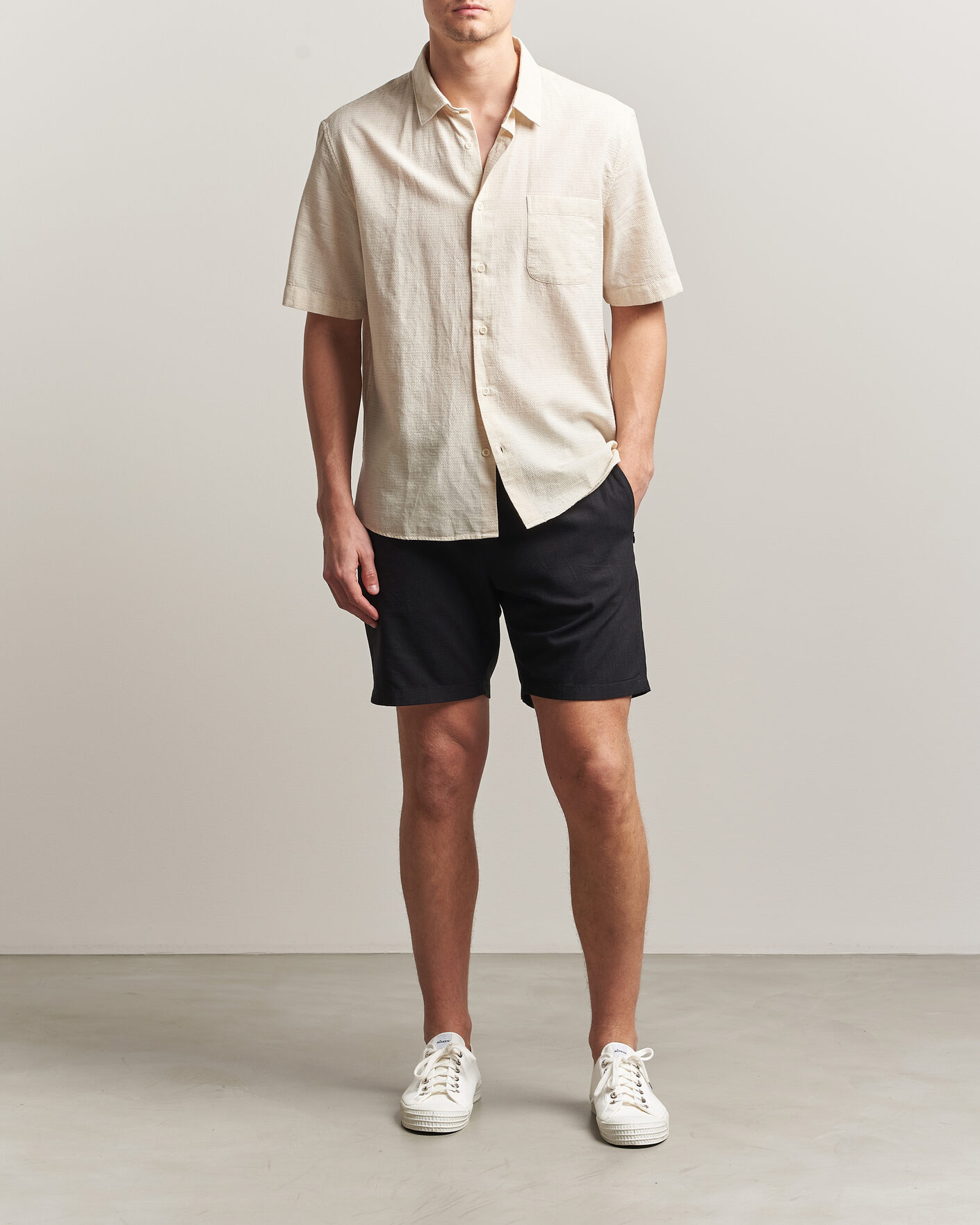 Herr | Shorts | KnowledgeCotton Apparel | Loose Linen/Viscose Shorts Black