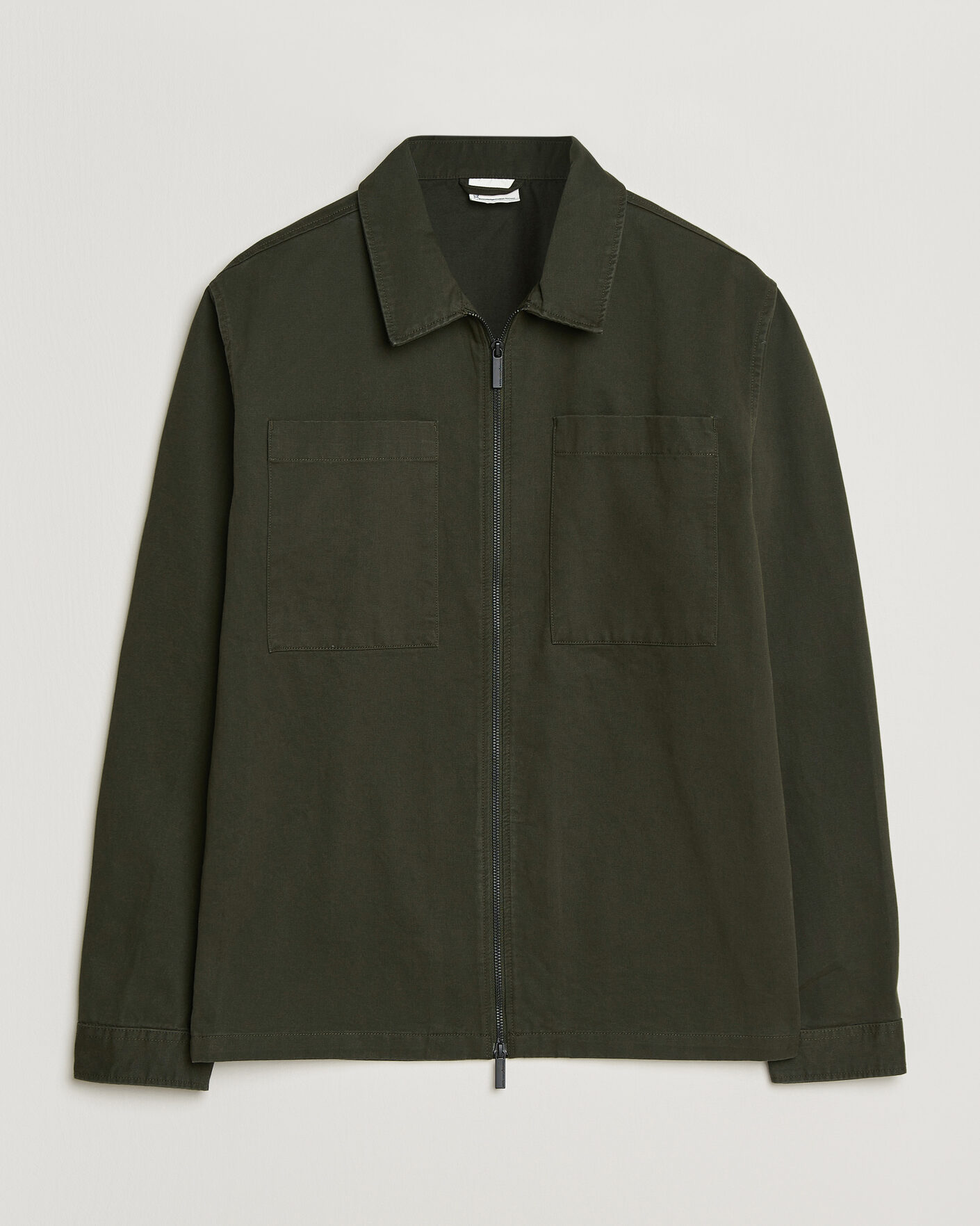 Herr | Skjortor | KnowledgeCotton Apparel | Cotton Twill Stretch Zip Overshirt Forest Night