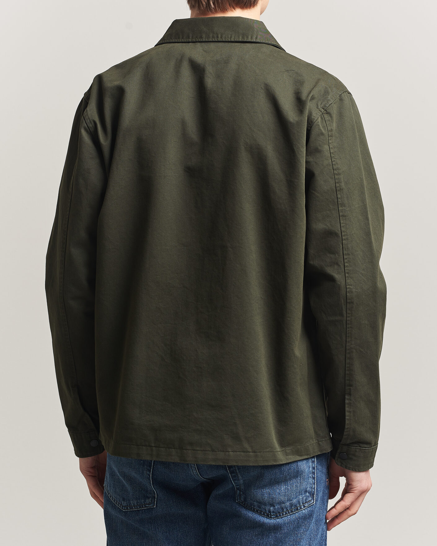 Herr | Skjortor | KnowledgeCotton Apparel | Cotton Twill Stretch Zip Overshirt Forest Night
