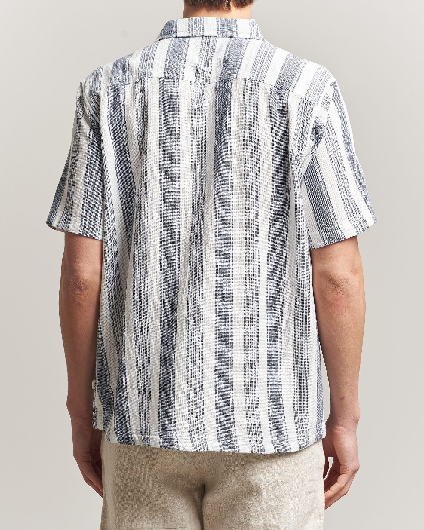 Herr | Skjortor | KnowledgeCotton Apparel | Box Short Sleeve Stripe Shirt Blue Stripe
