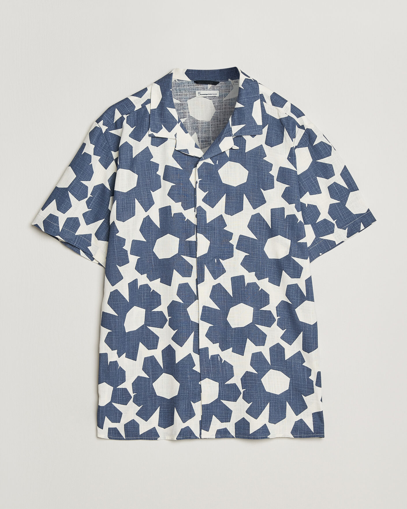 Herr | Skjortor | KnowledgeCotton Apparel | Printed Linen Mix Shirt Blue