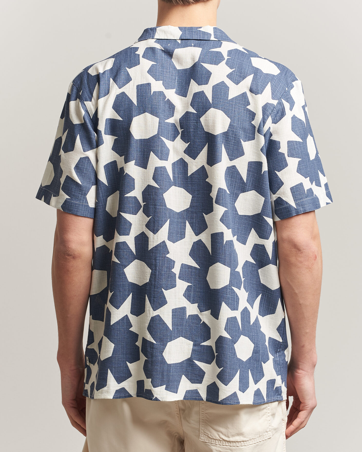 Herr | Skjortor | KnowledgeCotton Apparel | Printed Linen Mix Shirt Blue